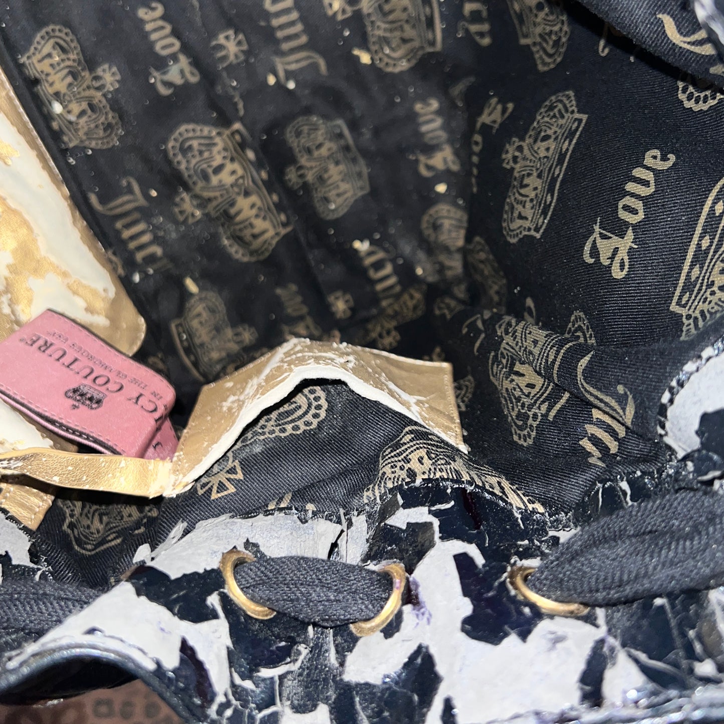 Vintage Black Juicy Couture Purse Tote Bag Handbag Daydreamer Velour Floral Y2K