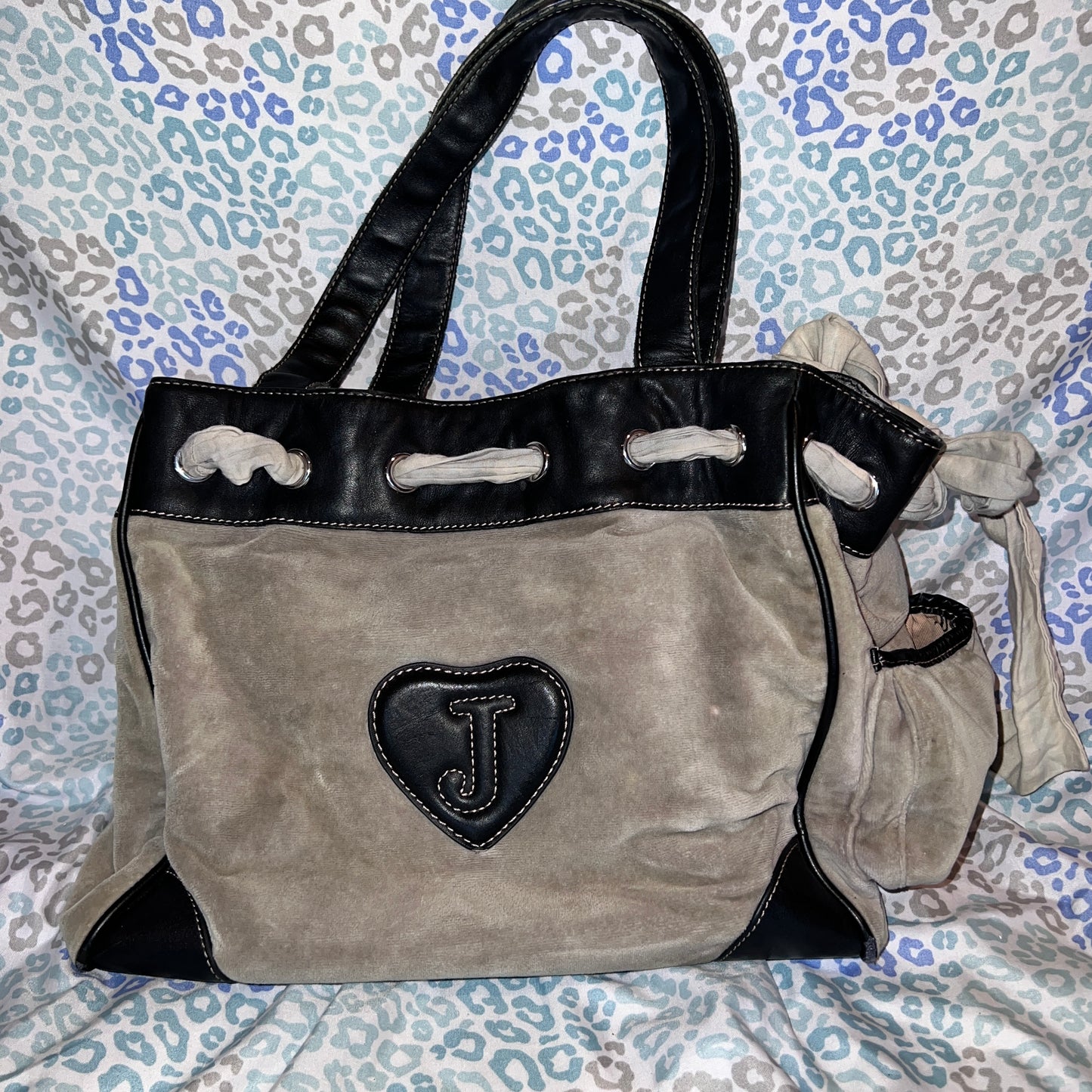 Vintage Grey Black Juicy Couture Tote Bag Purse Daydreamer Velour Handbag Y2K