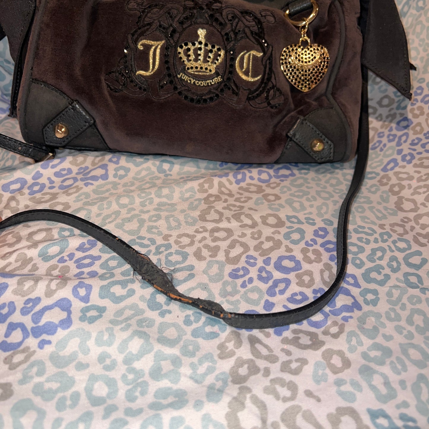 Vintage Black Grey Juicy Couture Purse Mini Daydreamer Tote Bag Handbag Velour