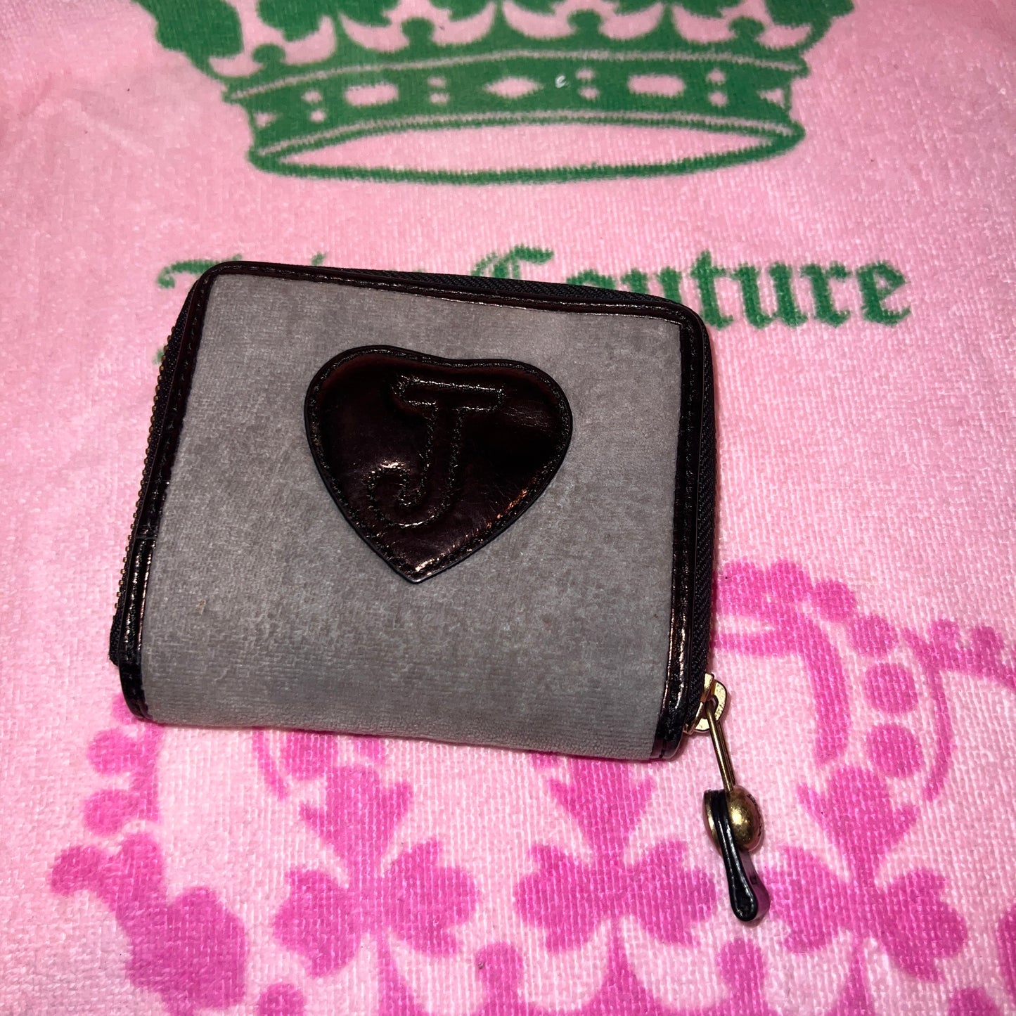 Vintage Black Grey Juicy Couture Wallet Card Holder Case Velvet Y2K Zip Around