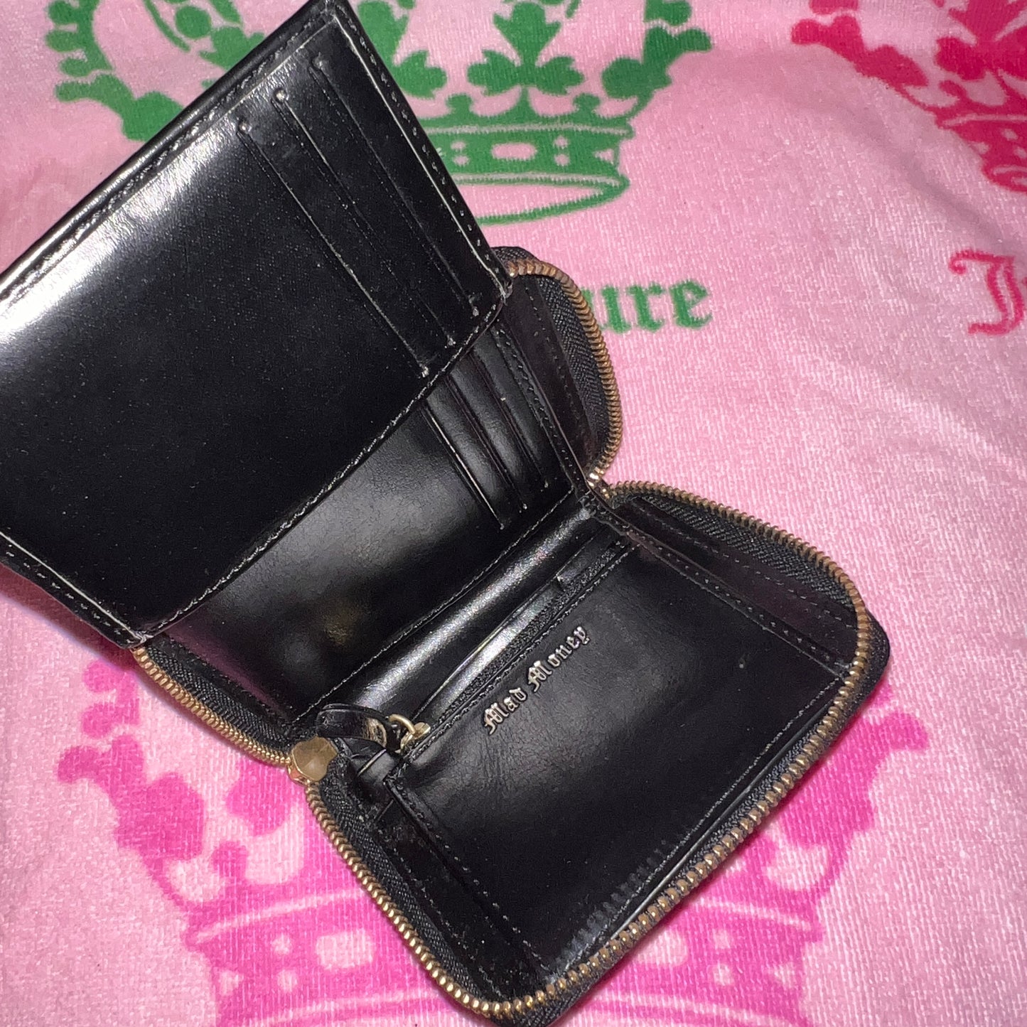 Vintage Black Grey Juicy Couture Wallet Card Holder Case Velvet Y2K Zip Around