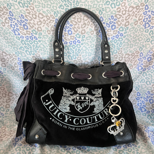 Vintage Black Juicy Couture Tote Bag Daydreamer Purse Velour Scottie Dog Y2K