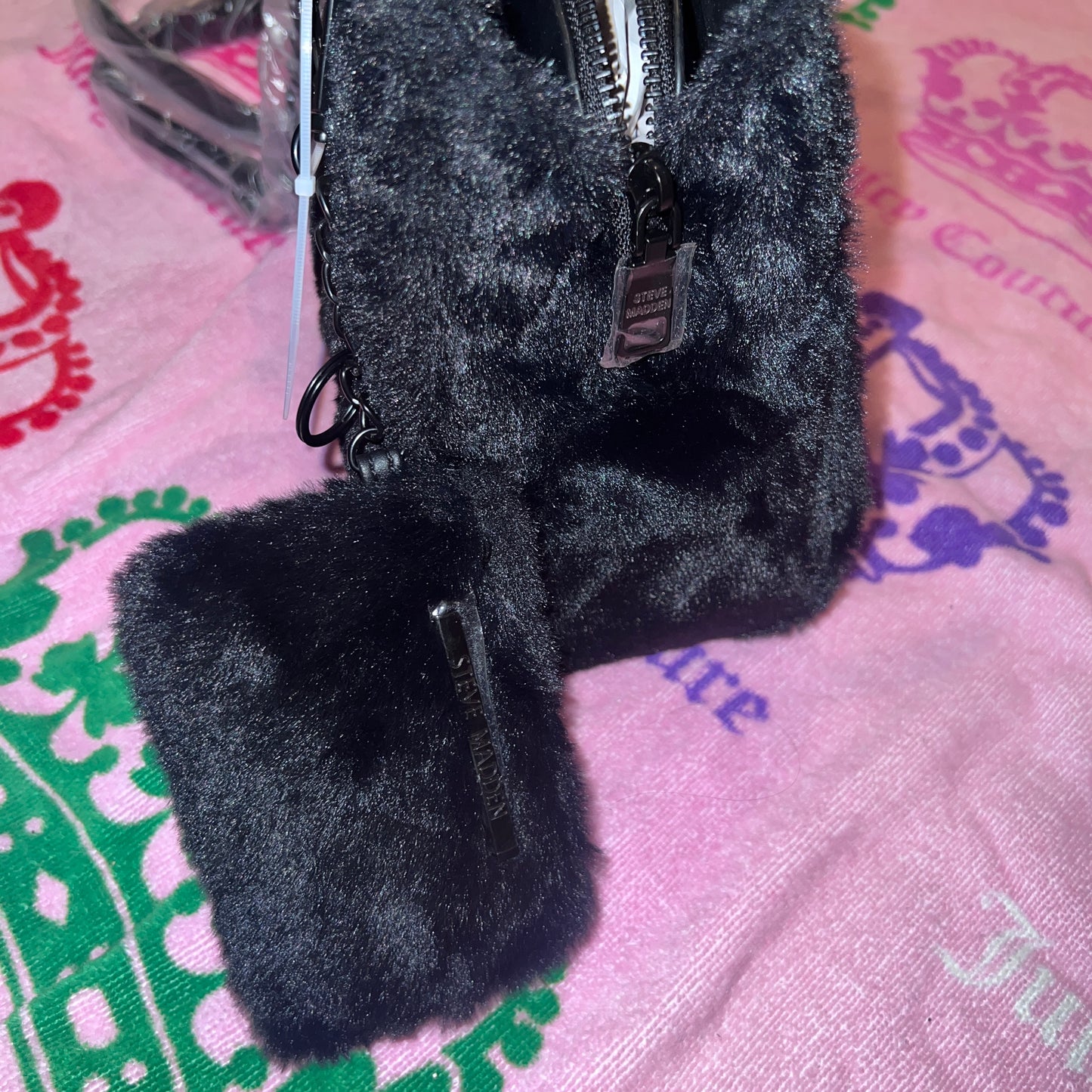 New Faux Fur Black Steve Madden Purse Satchel Bag Handbag MSRP $98 Bmickey