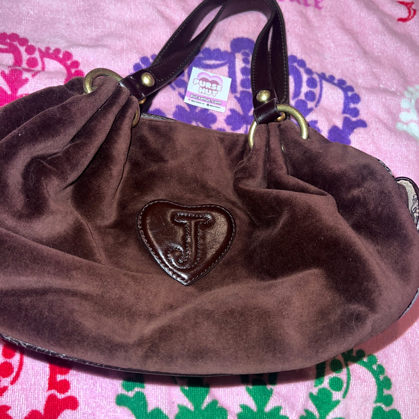 Vintage Pink Brown Juicy Couture Satchel Bag Purse Handbag Velour Y2K