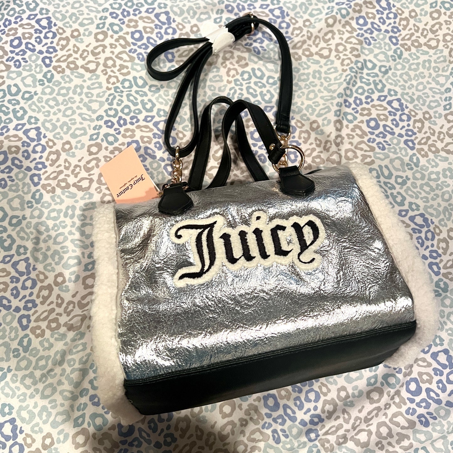 New Silver Juicy Couture Purse Bag Handbag Shear Genius Satchel Sherpa MSRP $99