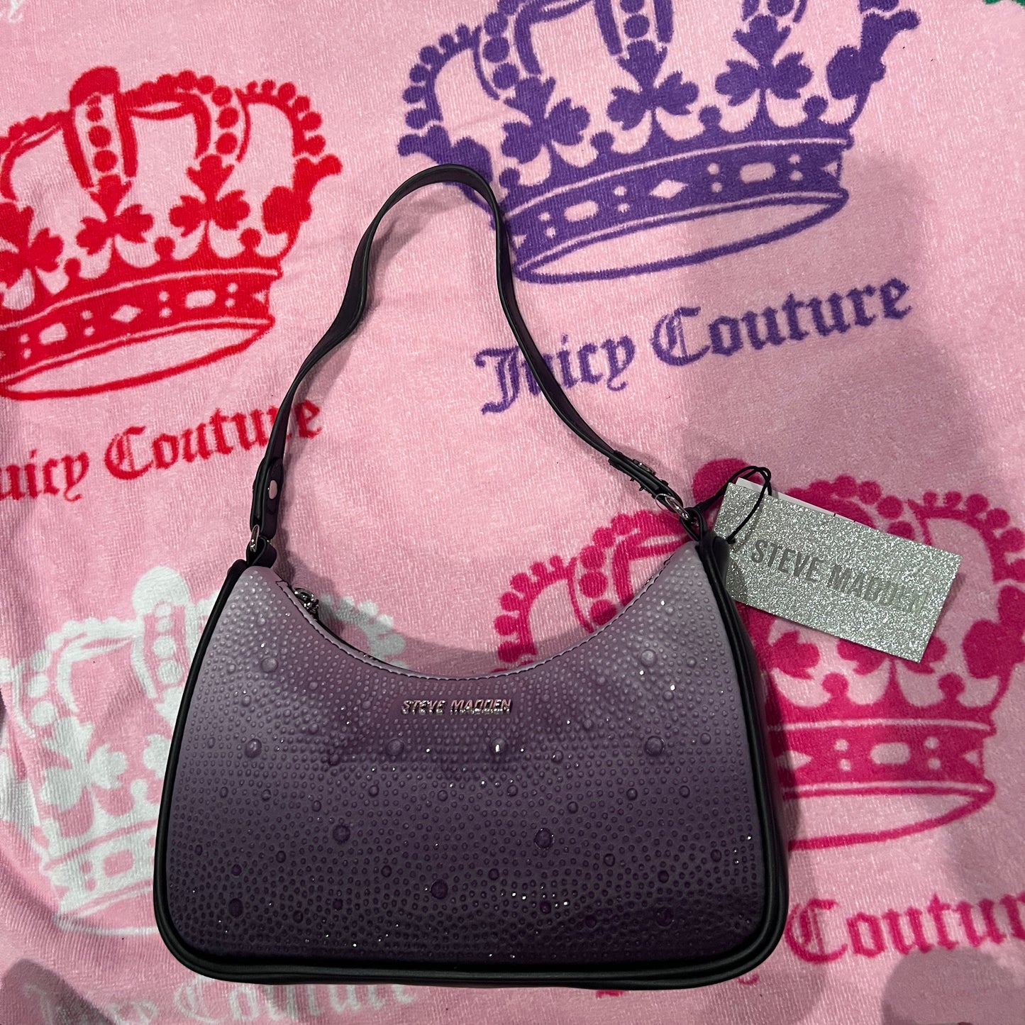 New Silver Black Steve Madden Purse Bag Handbag Satchel Rhinestones Bpauli