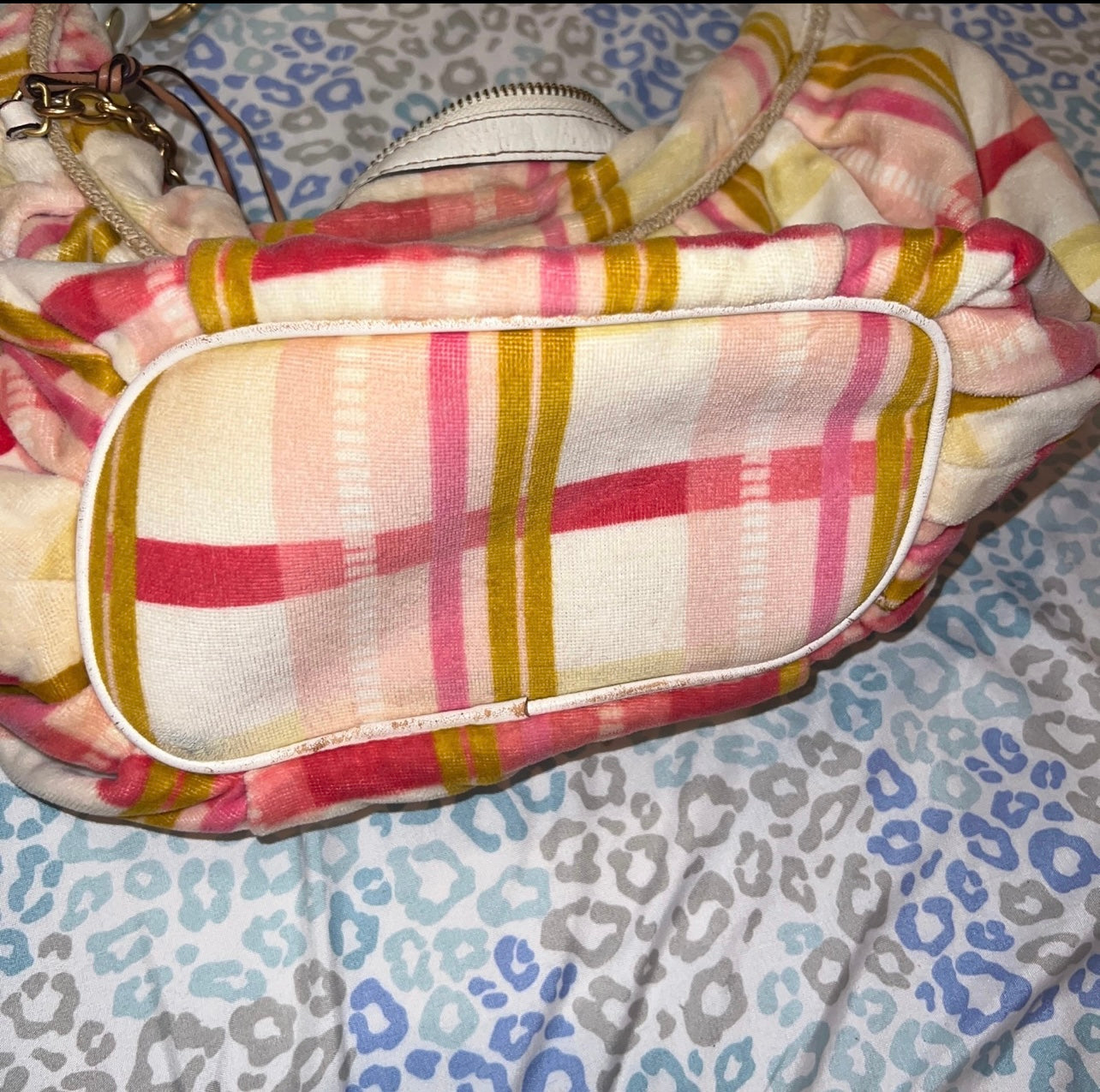 Vintage Pink White Plaid Juicy Couture Purse Satchel Bag Handbag Y2K