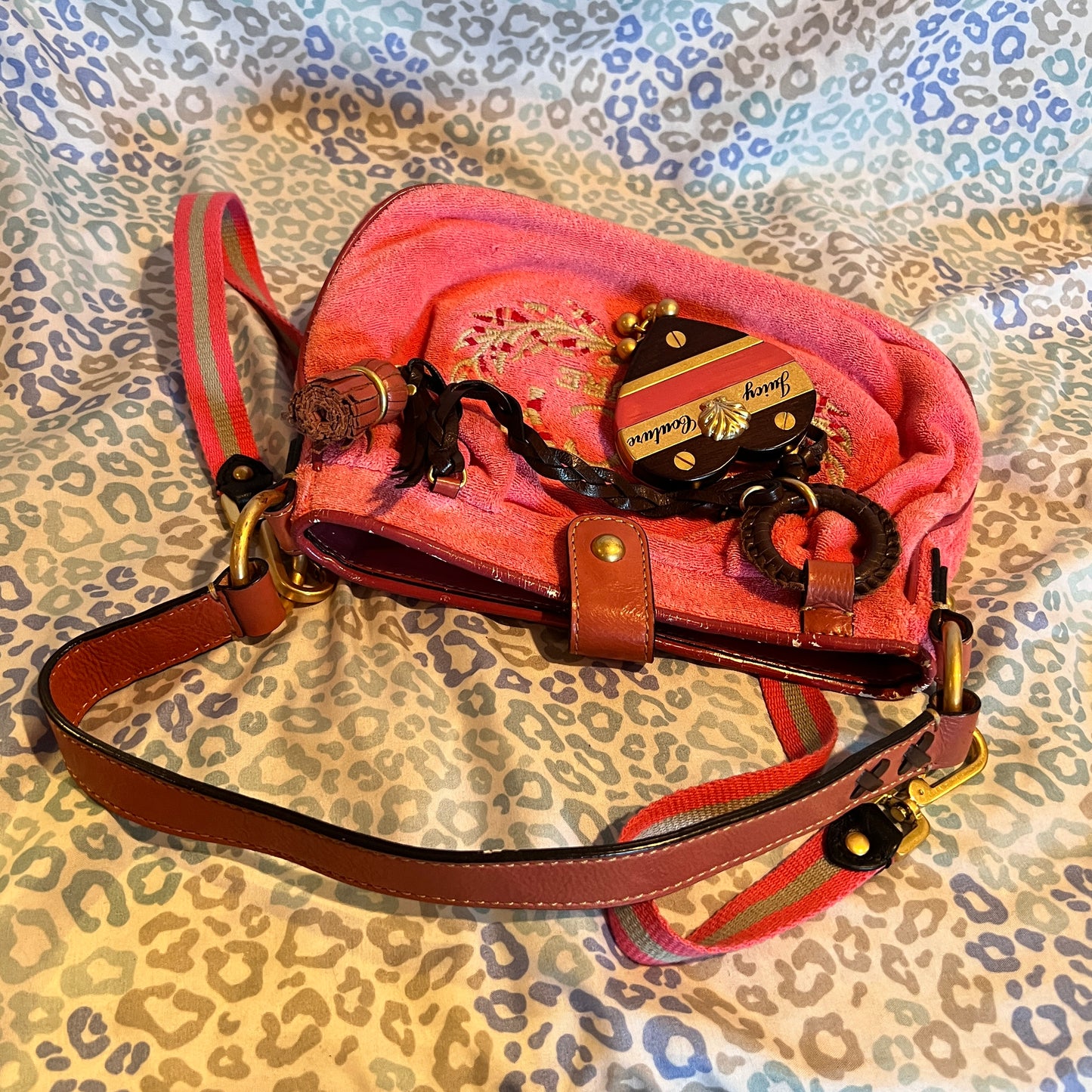 Vintage Pink Juicy Couture Purse Crossbody Bag Terry Cloth Handbag Y2K