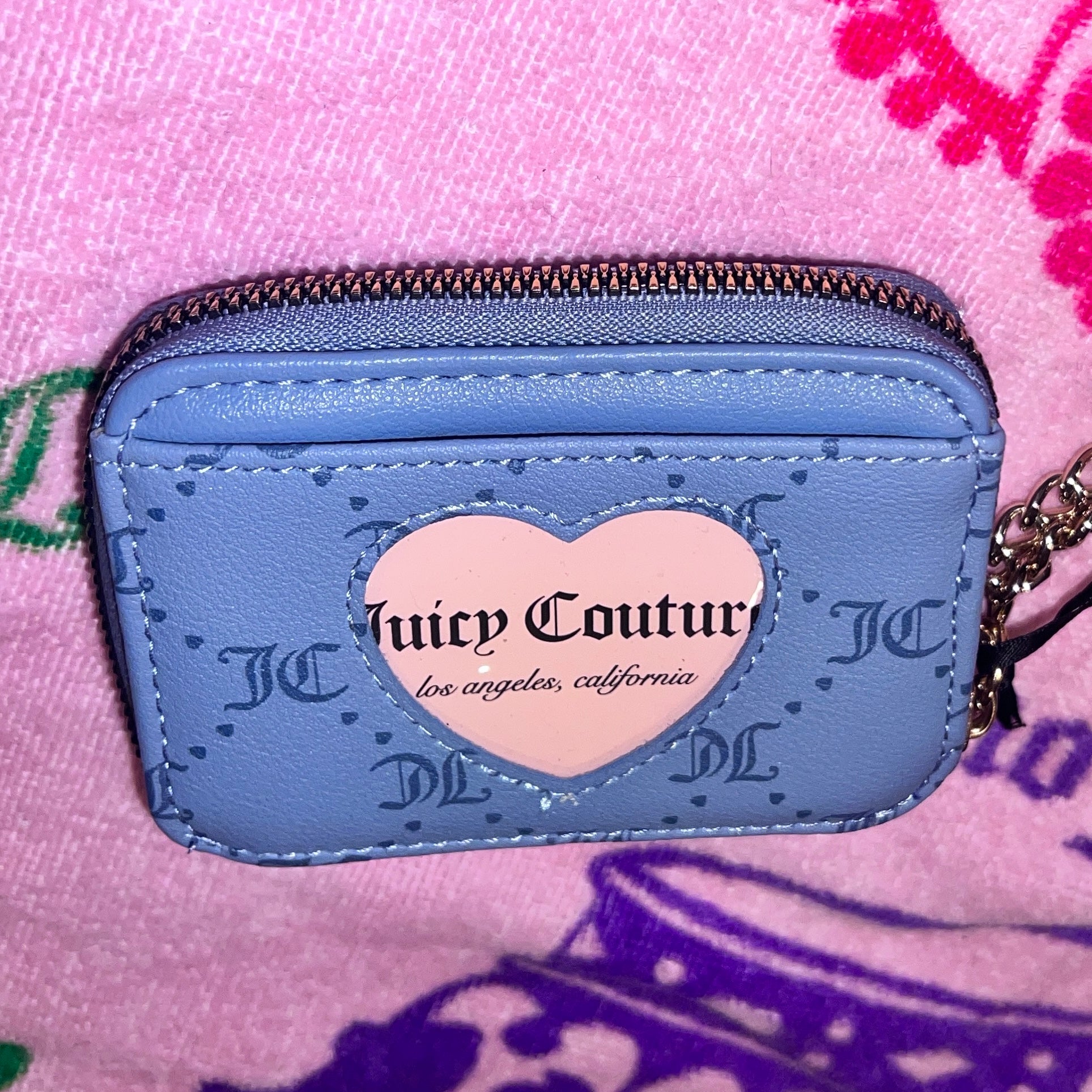 New Blue Juicy Couture Wallet Card Holder Coin Zip Around Purse Hut