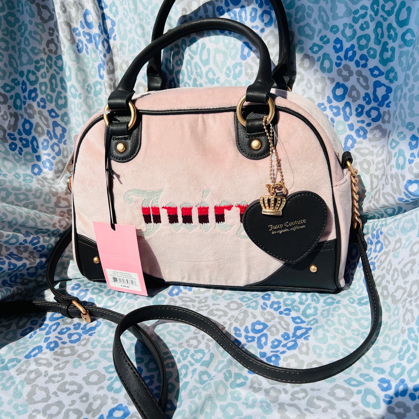 New Pink Juicy Couture Purse Crossbody Bowler Bag Velvet Heritage MSRP $99