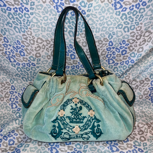 Vintage Blue Juicy Couture Purse Bag Satchel Handbag Y2K Terry Cloth Floral