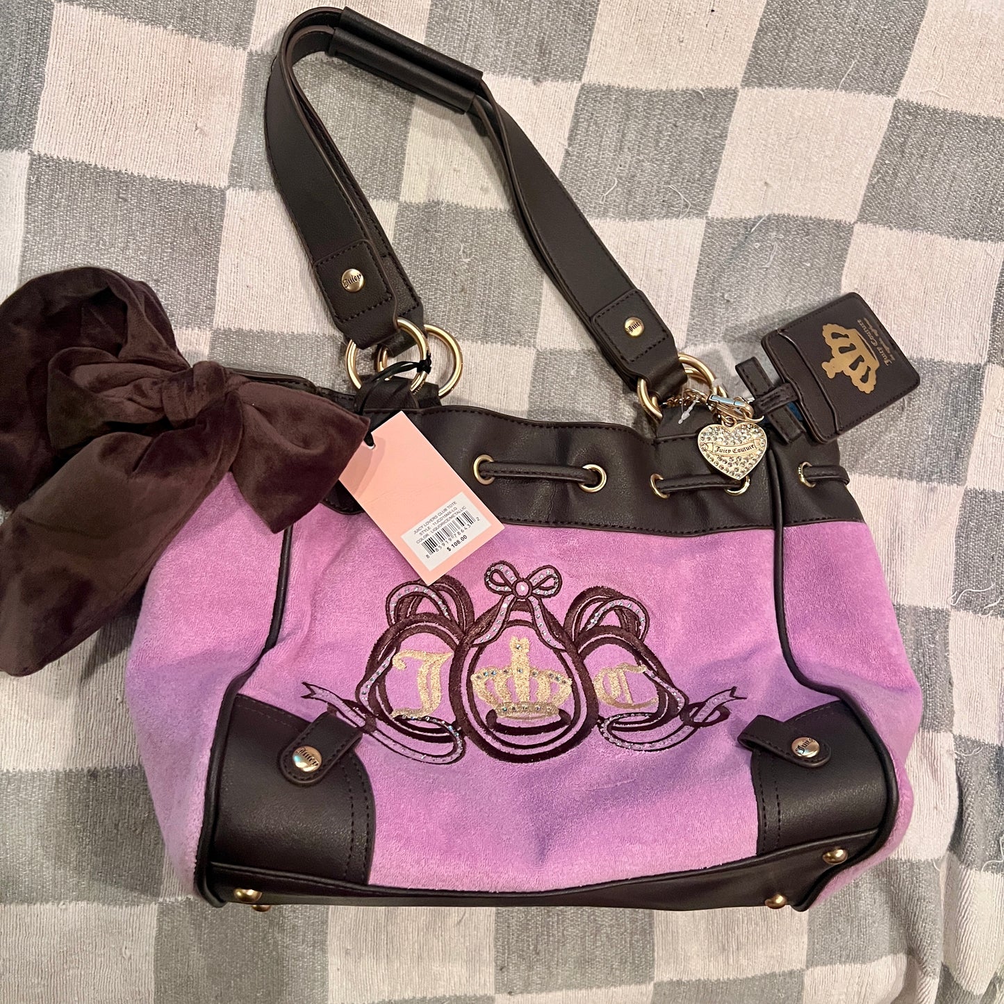 New Purple Juicy Couture Purse Daydreamer Tote Bag Terry Cloth Vintage Style Y2K
