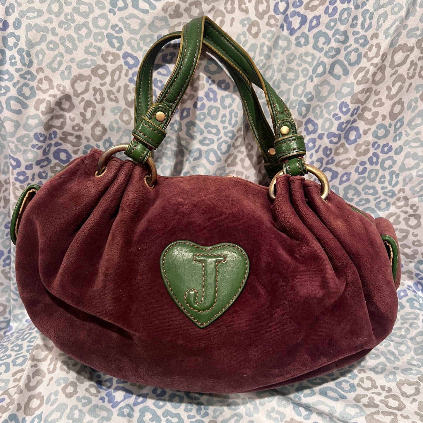 Vintage Green Purple Juicy Couture Purse Satchel Bag Handbag Velvet Y2K