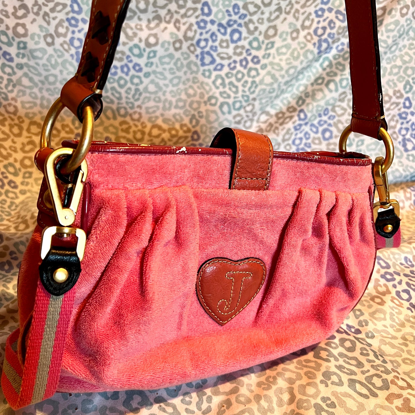 Vintage Pink Juicy Couture Purse Crossbody Bag Terry Cloth Handbag Y2K