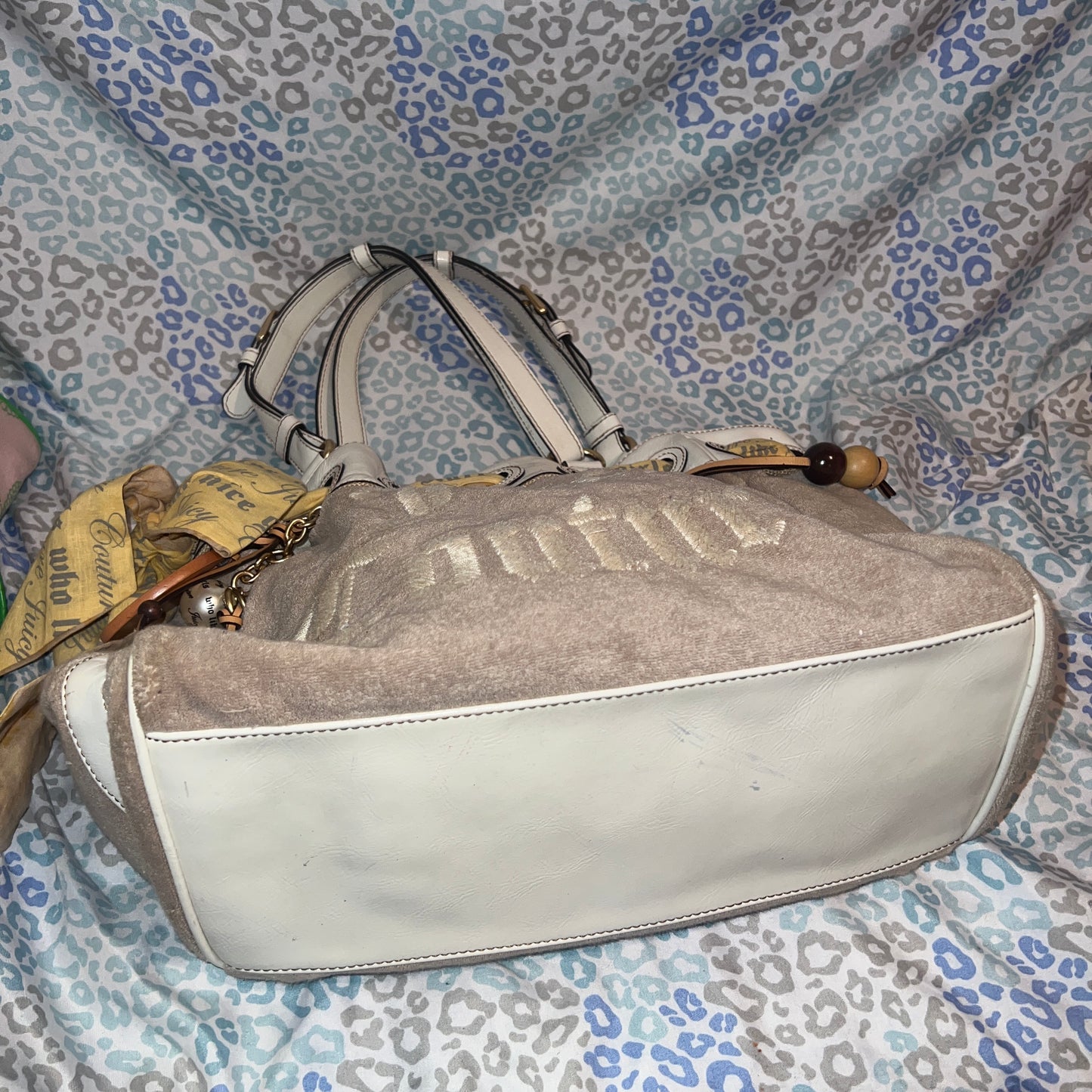 Vintage White Grey Juicy Couture Tote Bag Daydreamer Purse Handbag Terry Y2K