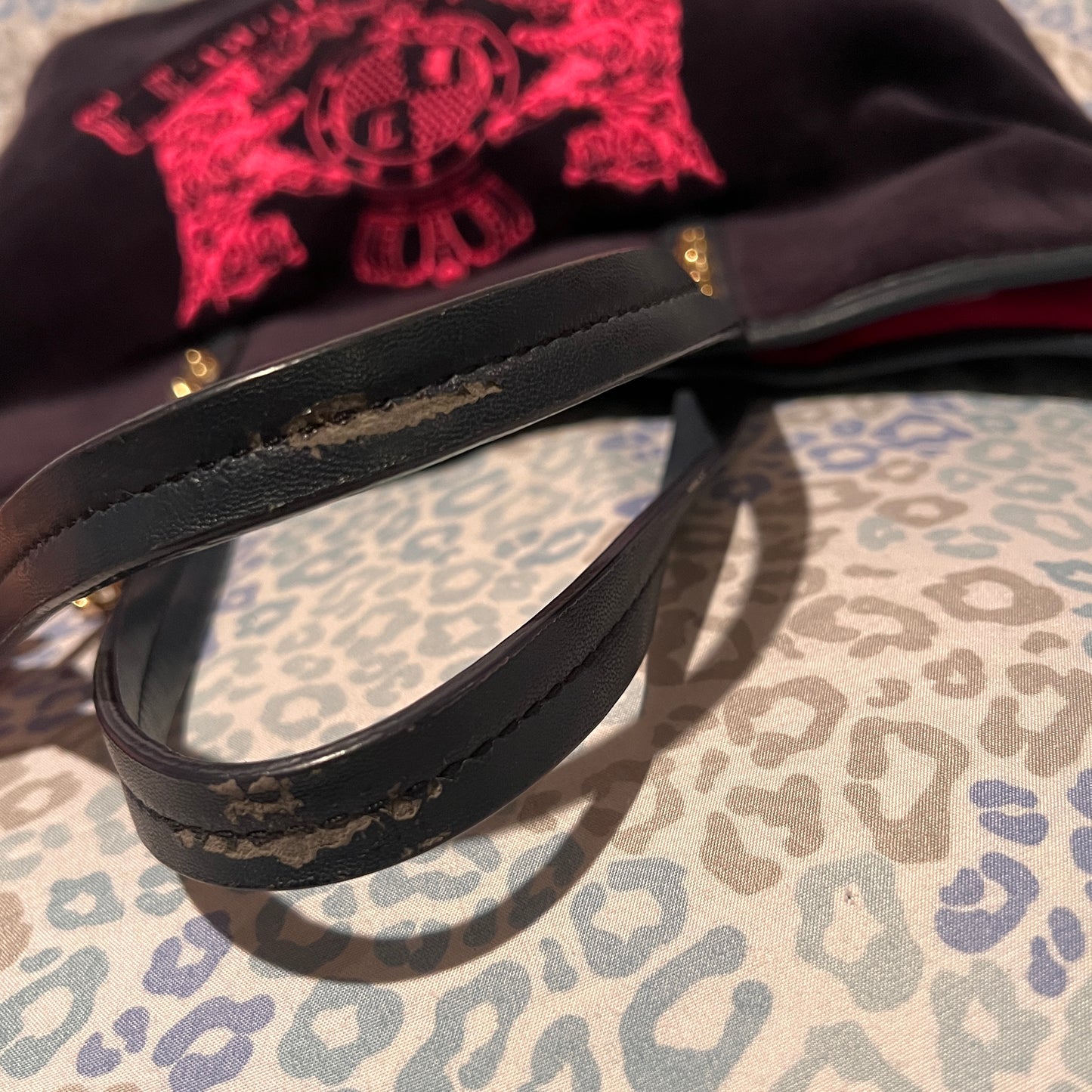 Vintage Pink Black Juicy Couture Purse Pammy Tote Bag Velour Scottie Dog Y2K