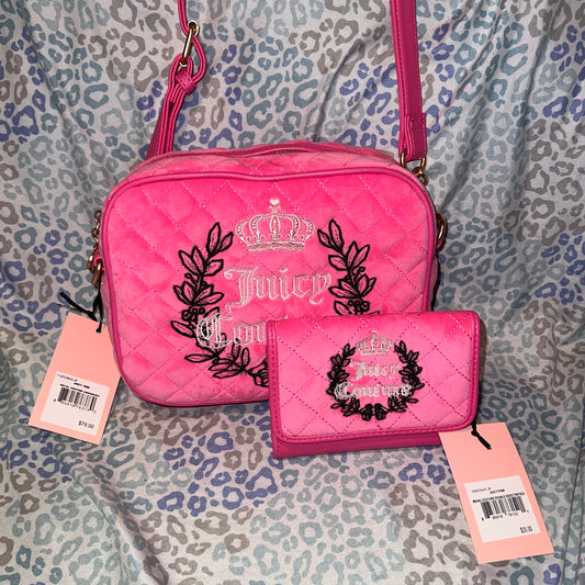 New Pink Juicy Couture Purse + Wallet NWT Royal Couture Crossbody Set