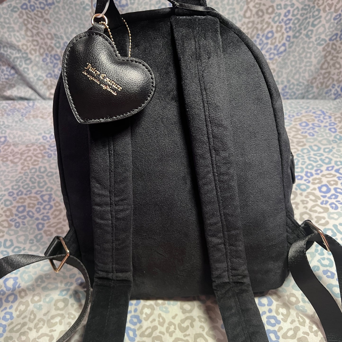 New Black Juicy Couture Backpack Purse Bag Velour
