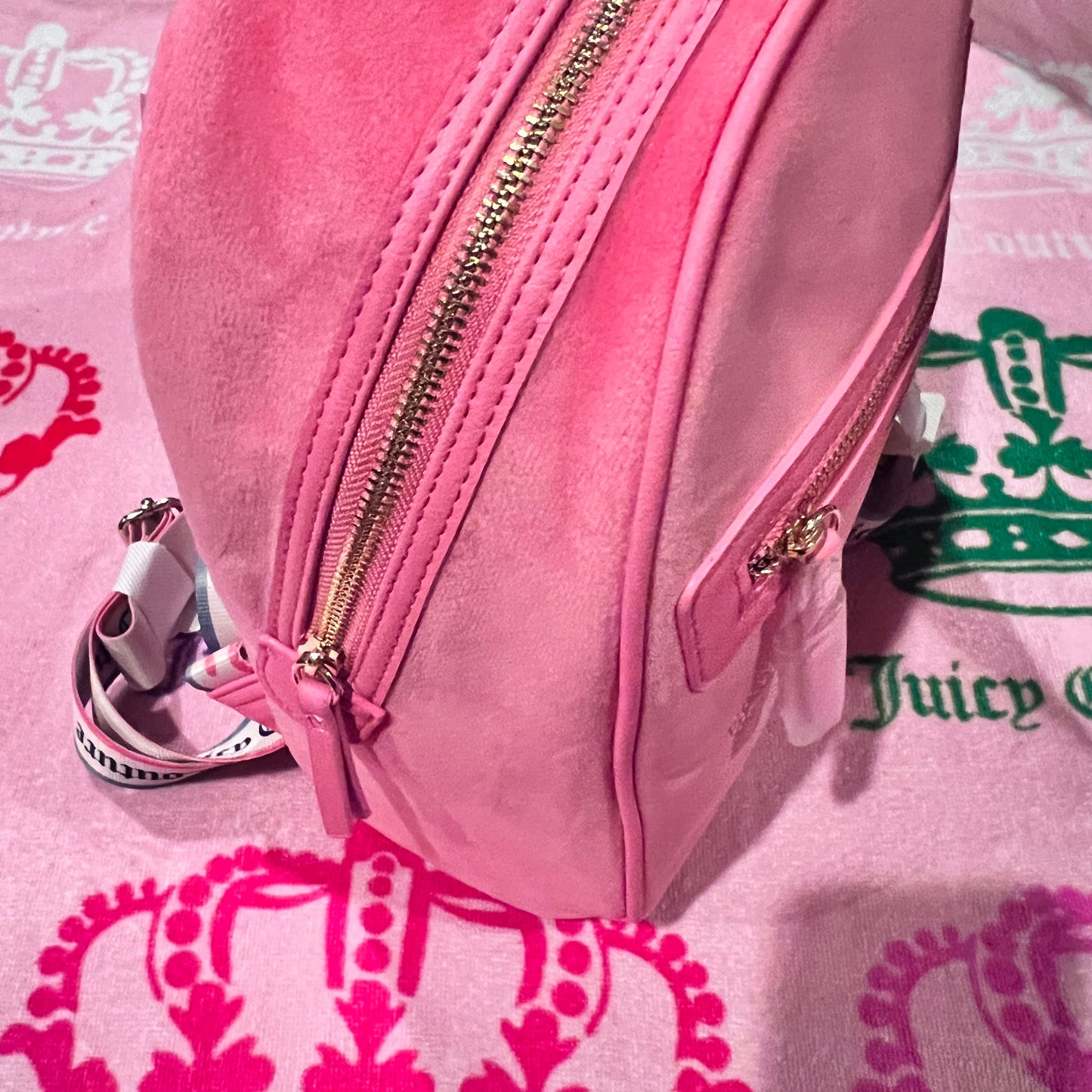 New Pink Juicy Couture Backpack + Bag Charm NWT Purse Bag Velvet MSRP $99