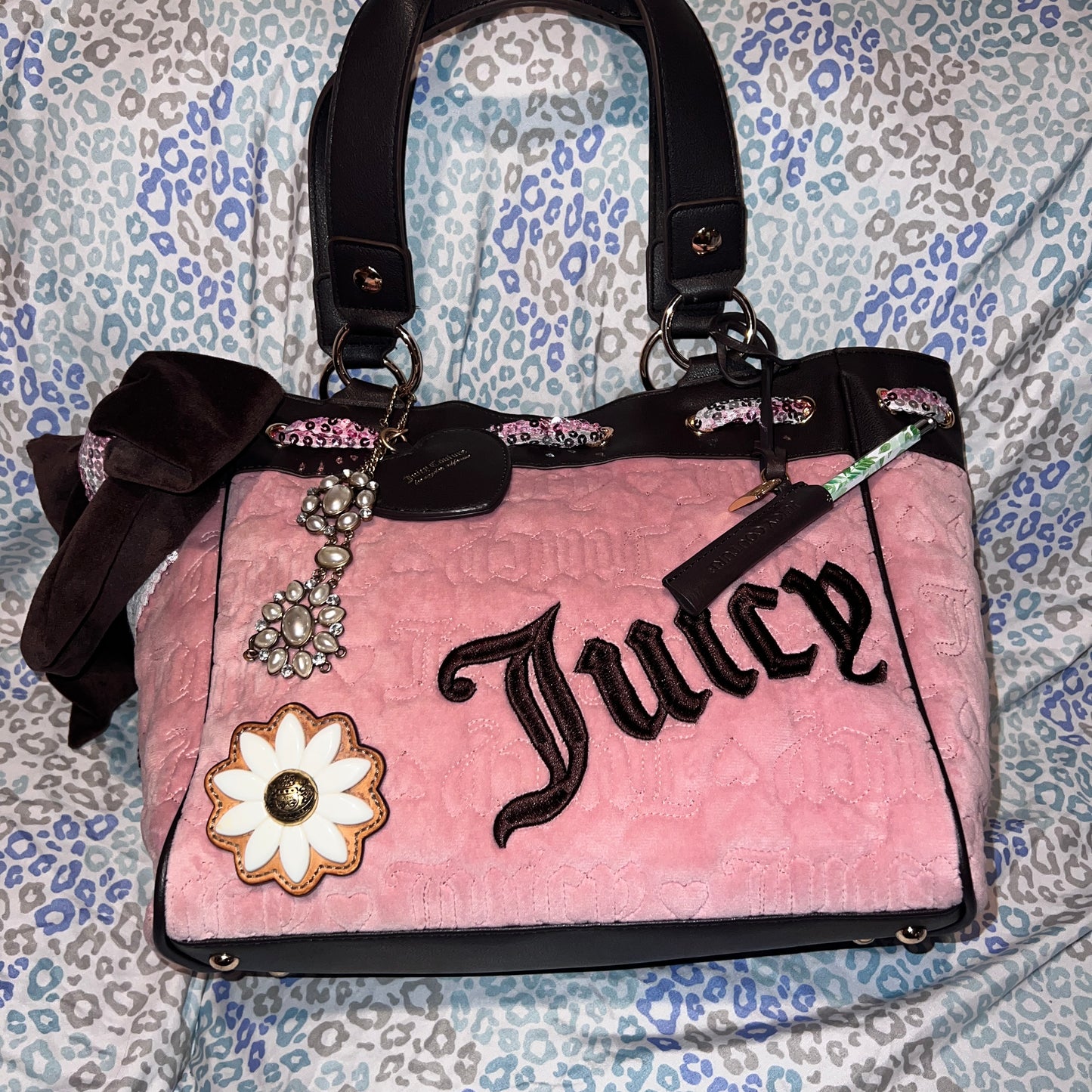 New Custom Brown Pink Juicy Couture Daydreamer Bag Purse Vintage Tote Quilted