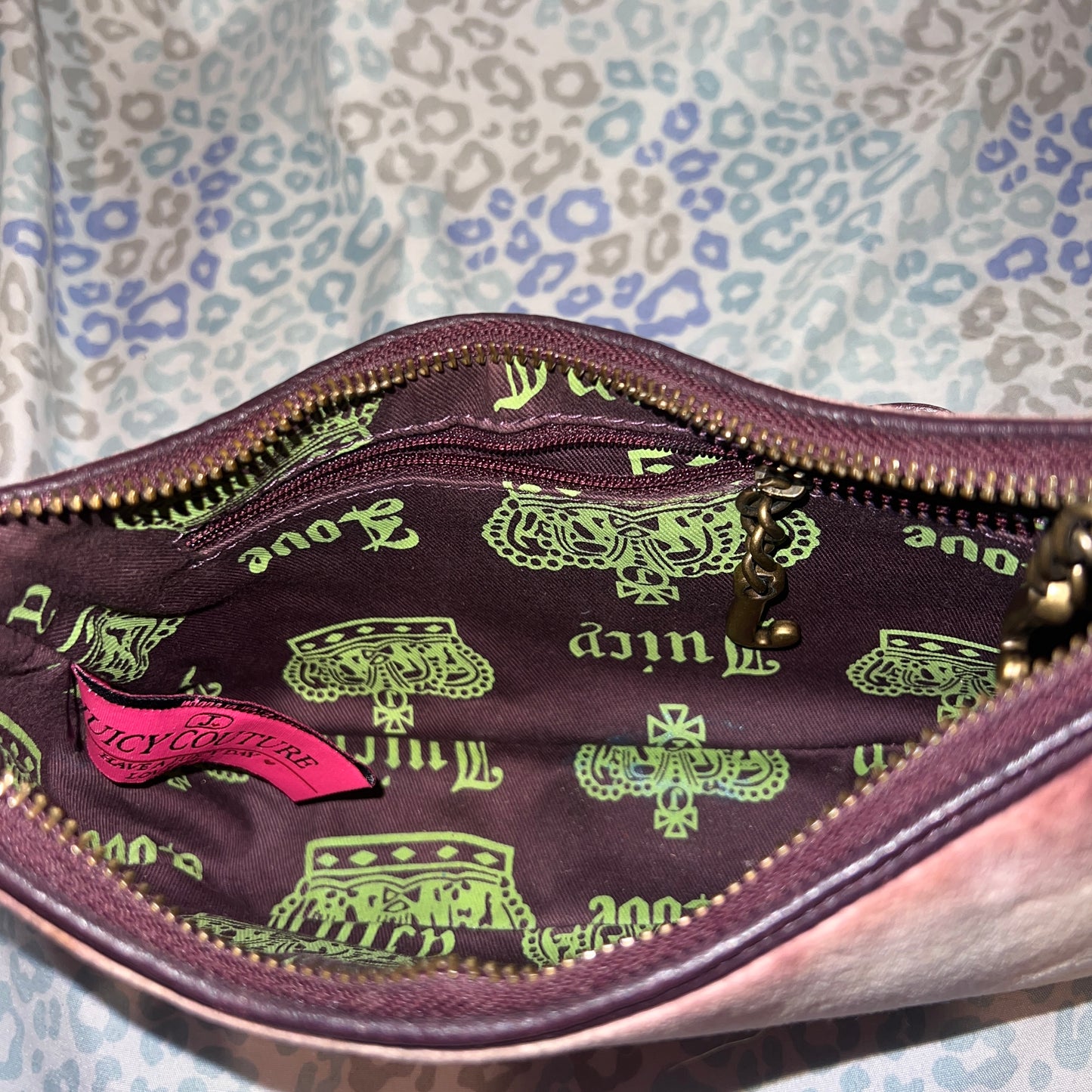 Vintage Beige Purple Juicy Couture Purse Handbag Shoulder Bag Y2K Velour