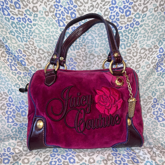 Vintage Pink Purple Juicy Couture Purse Handbag Satchel Bag Velour Y2K