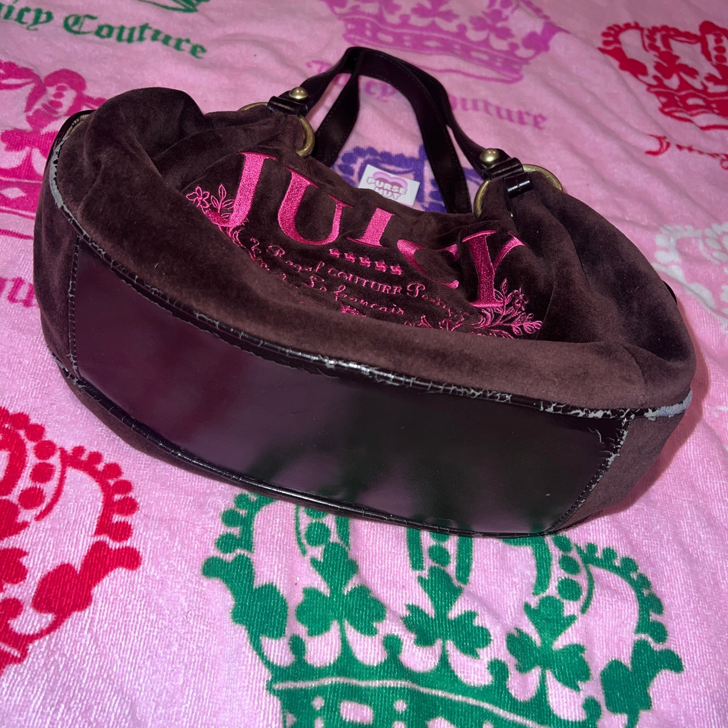 Vintage Pink Brown Juicy Couture Satchel Bag Purse Handbag Velour Y2K