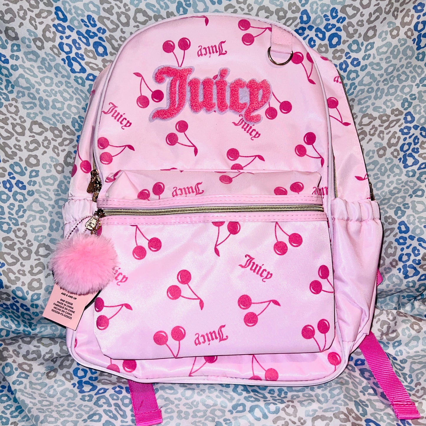 New Pink Cherry Juicy Couture Backpack Weekender Travel Purse Large Book Bag