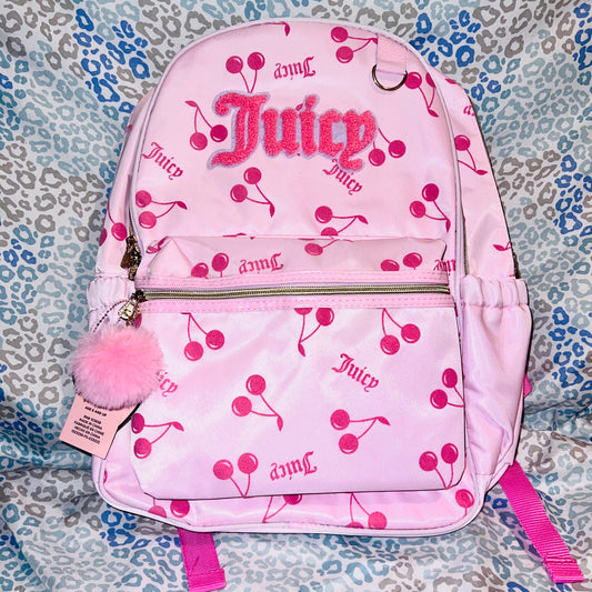 New Pink Cherry Juicy Couture Backpack Weekender Travel Purse Large Book Bag
