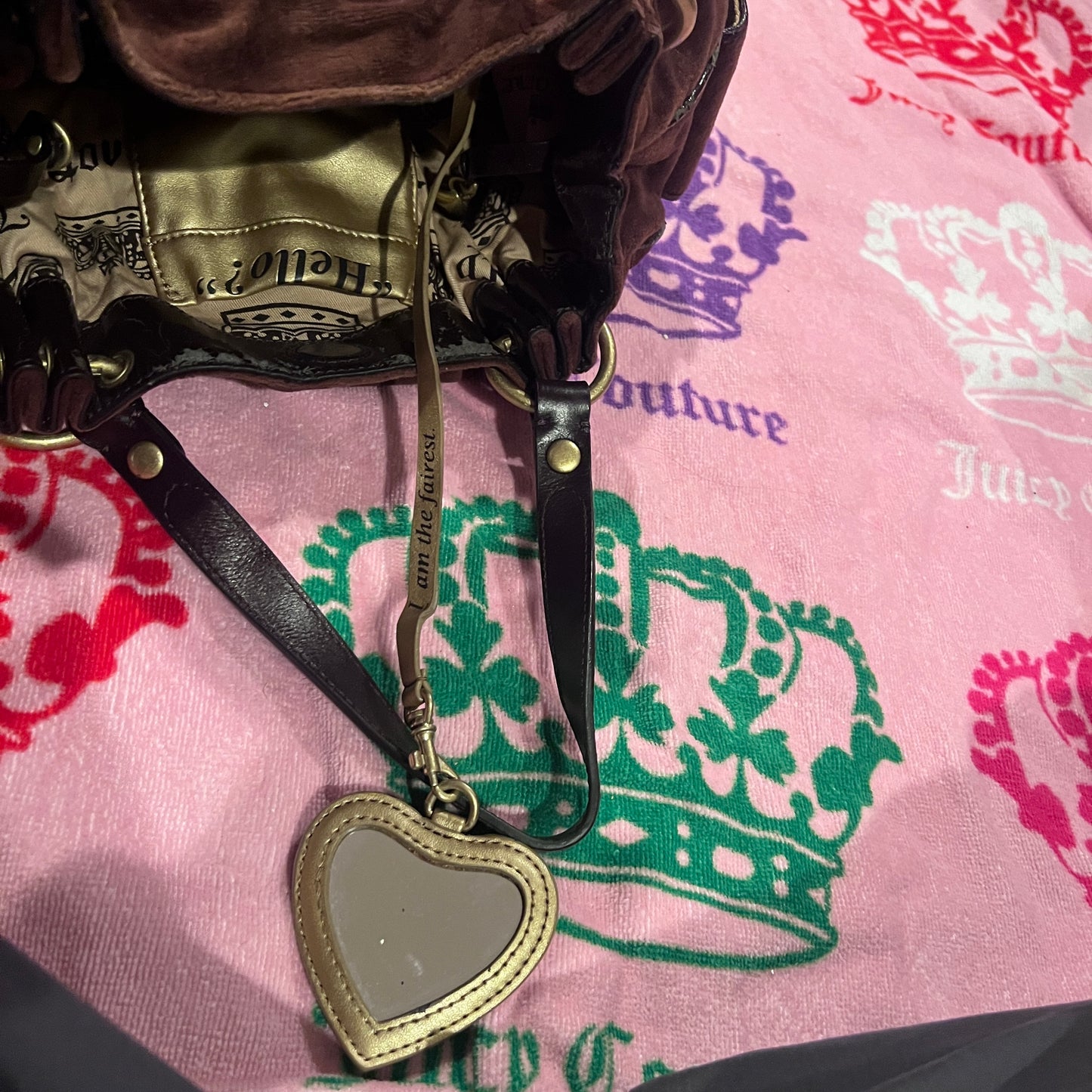 Vintage Pink Brown Juicy Couture Satchel Bag Purse Handbag Velour Y2K