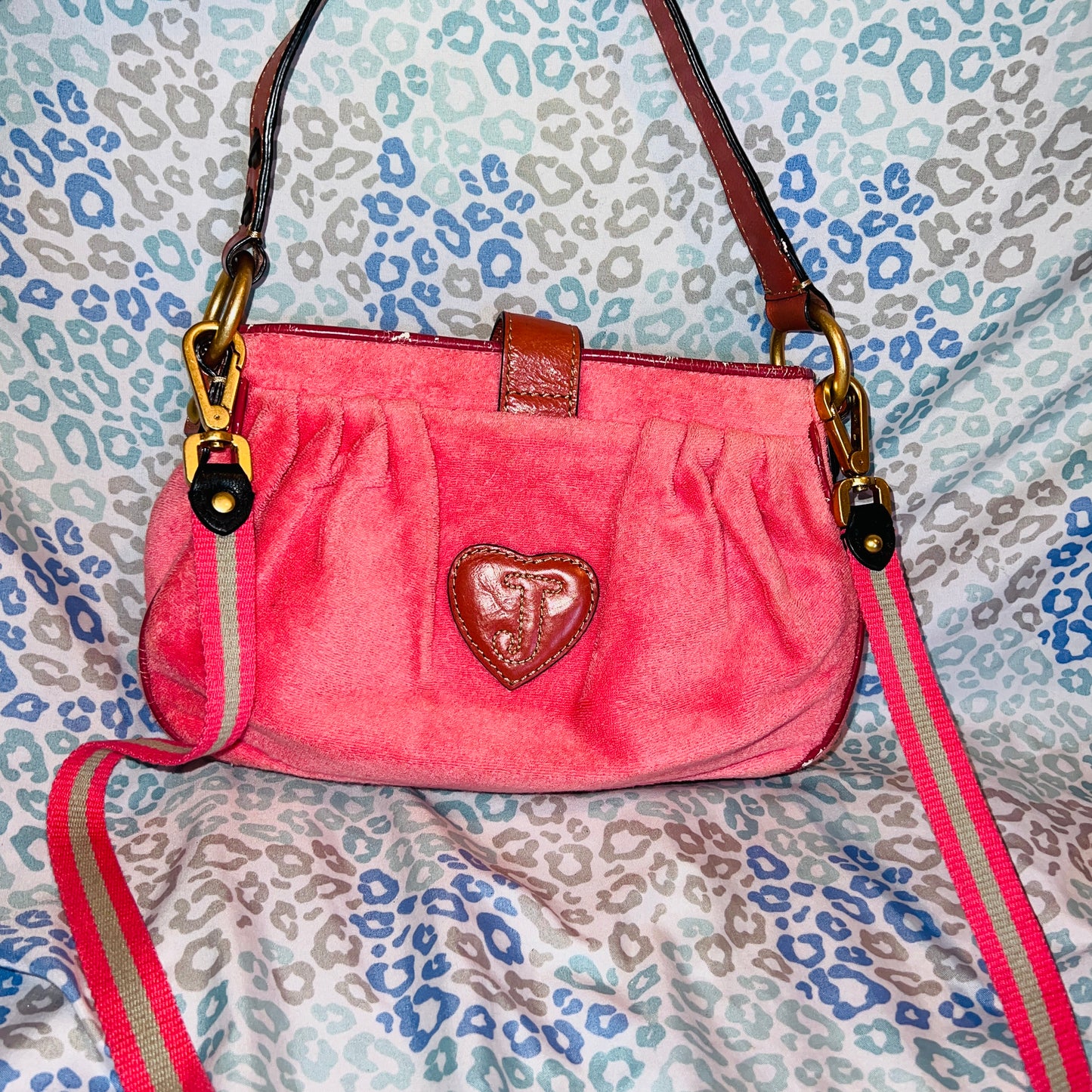 Vintage Pink Juicy Couture Purse Crossbody Bag Terry Cloth Handbag Y2K