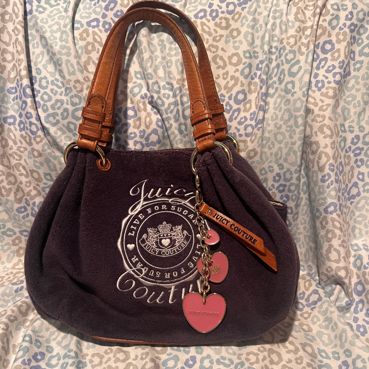Vintage Brown Blue Juicy Couture Purse Bag Handbag Terry Cloth Live for Sugar