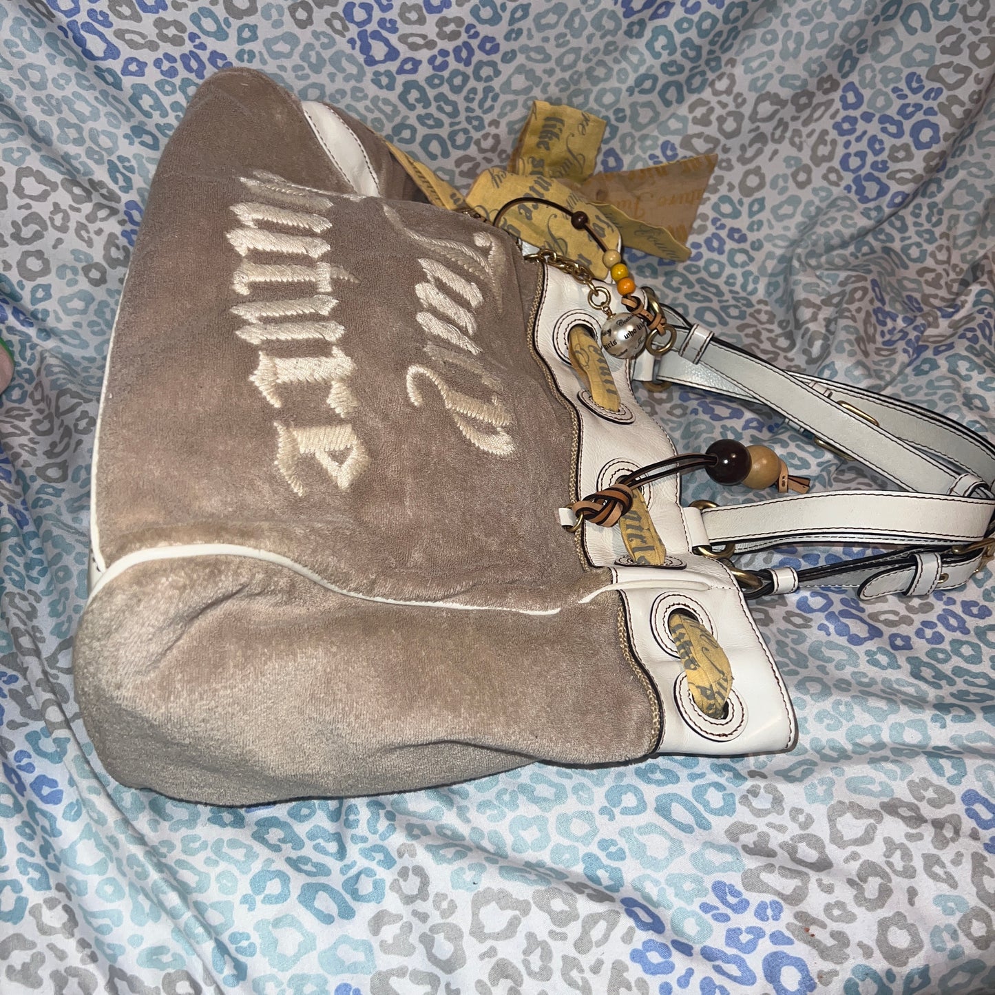 Vintage White Grey Juicy Couture Tote Bag Daydreamer Purse Handbag Terry Y2K