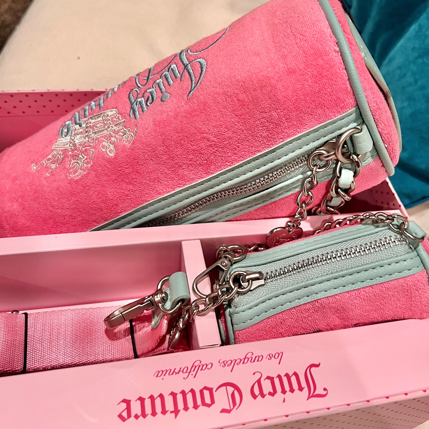 New Pink Juicy Couture Handbag Barrel Bag Heritage Purse Set of 2 Vintage Style