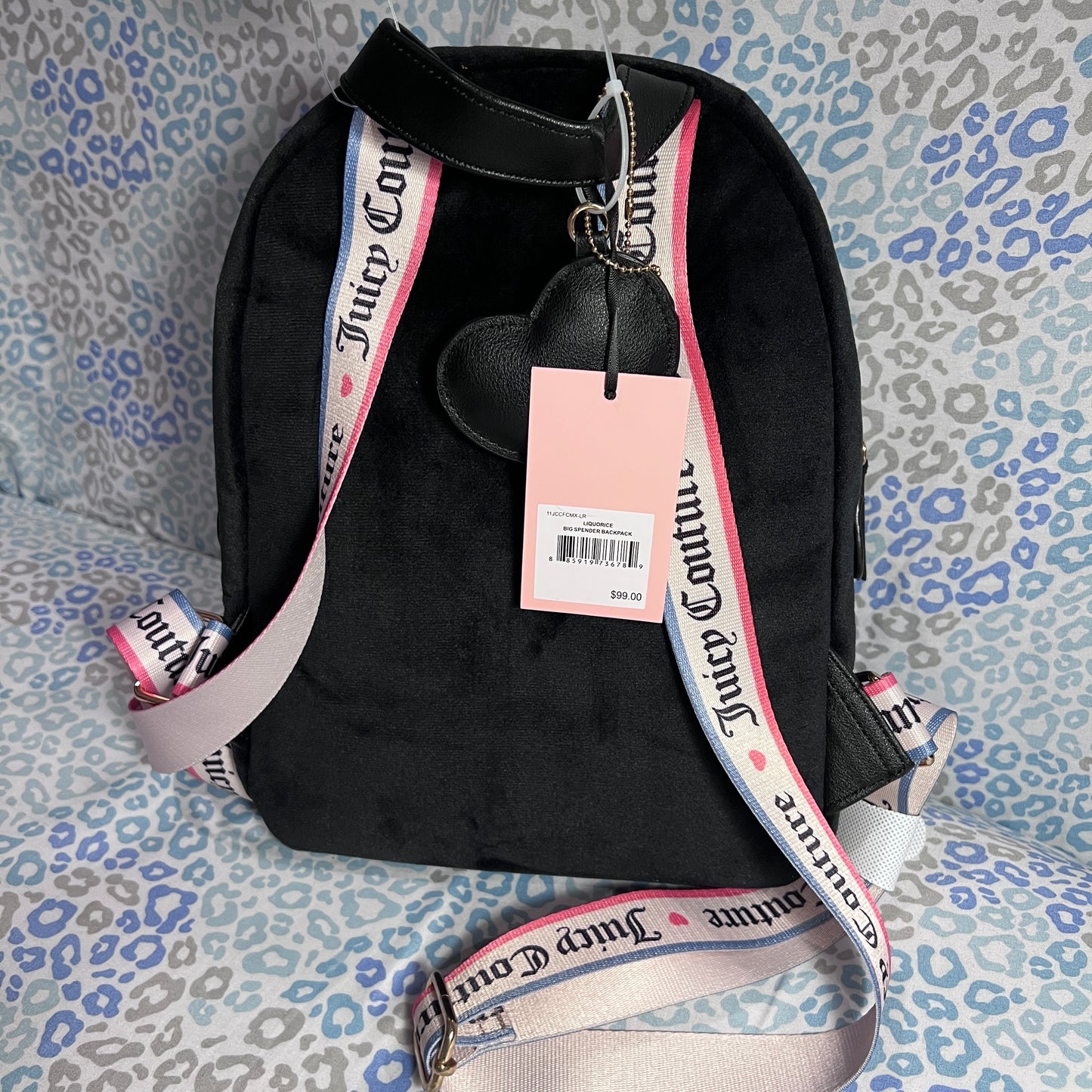 New Black Juicy Couture Backpack + Bag Charm NWT Purse Bag Velvet MSRP $99