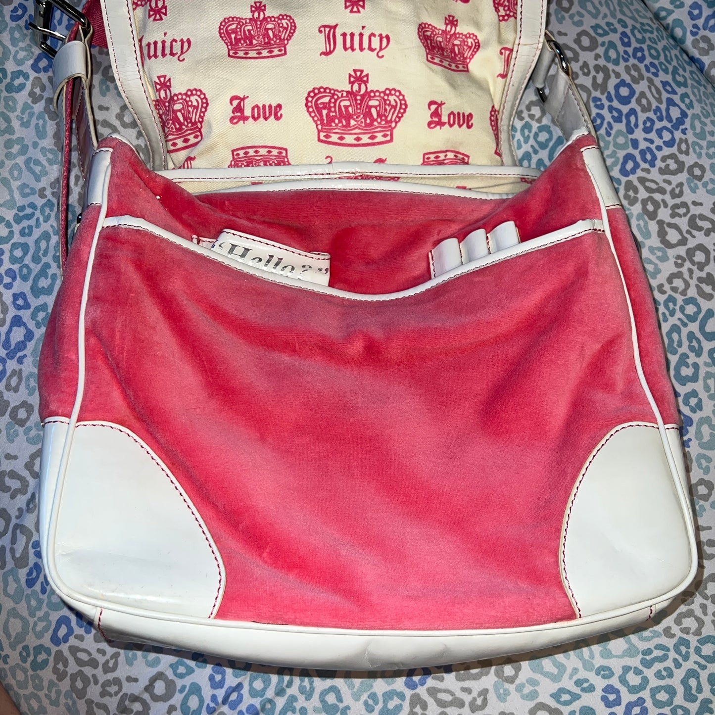 Vintage White Pink Juicy Couture Messenger Bag Purse Handbag Velour Cupcake
