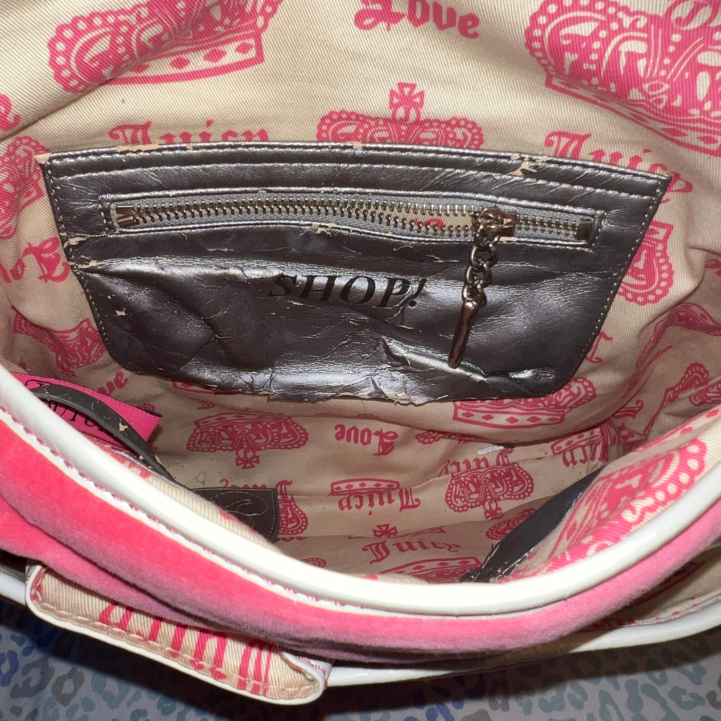 Vintage White Pink Juicy Couture Messenger Bag Purse Handbag Velour Cupcake