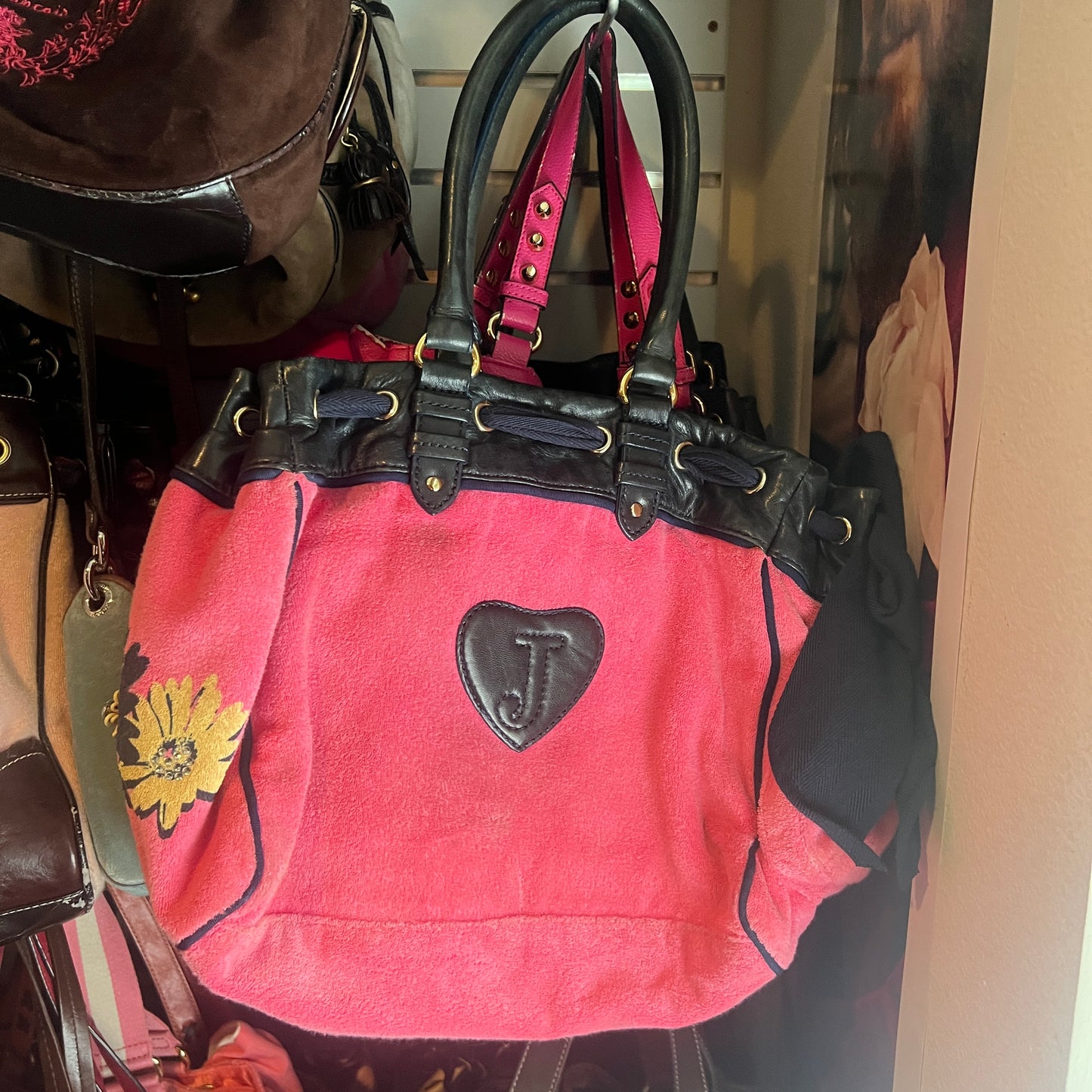 Vintage Pink Juicy Couture Tote Bag Purse Handbag Daydreamer Terry Cloth Floral
