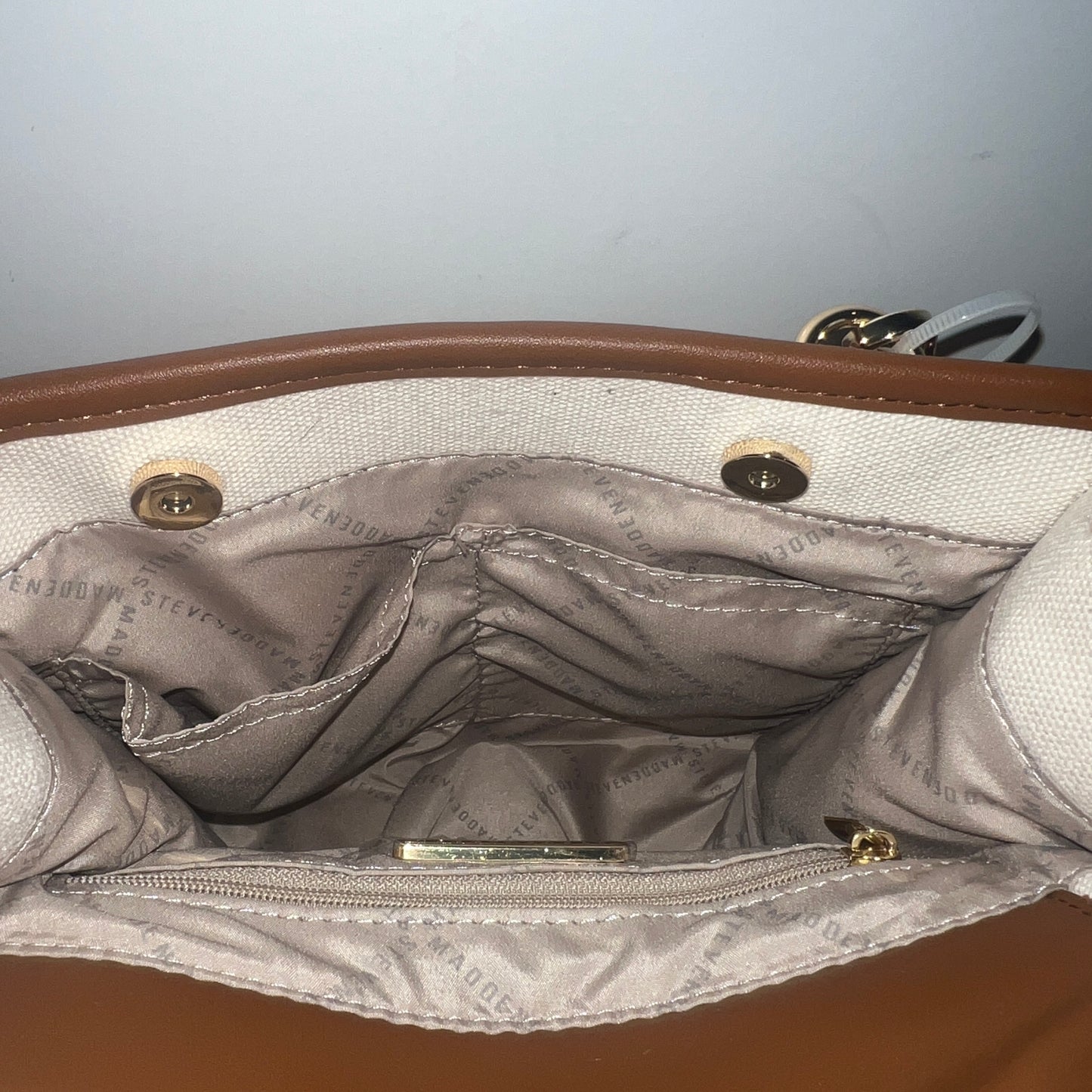 New White Brown Steve Madden Purse Bag Handbag - Cream Brown Crossbody