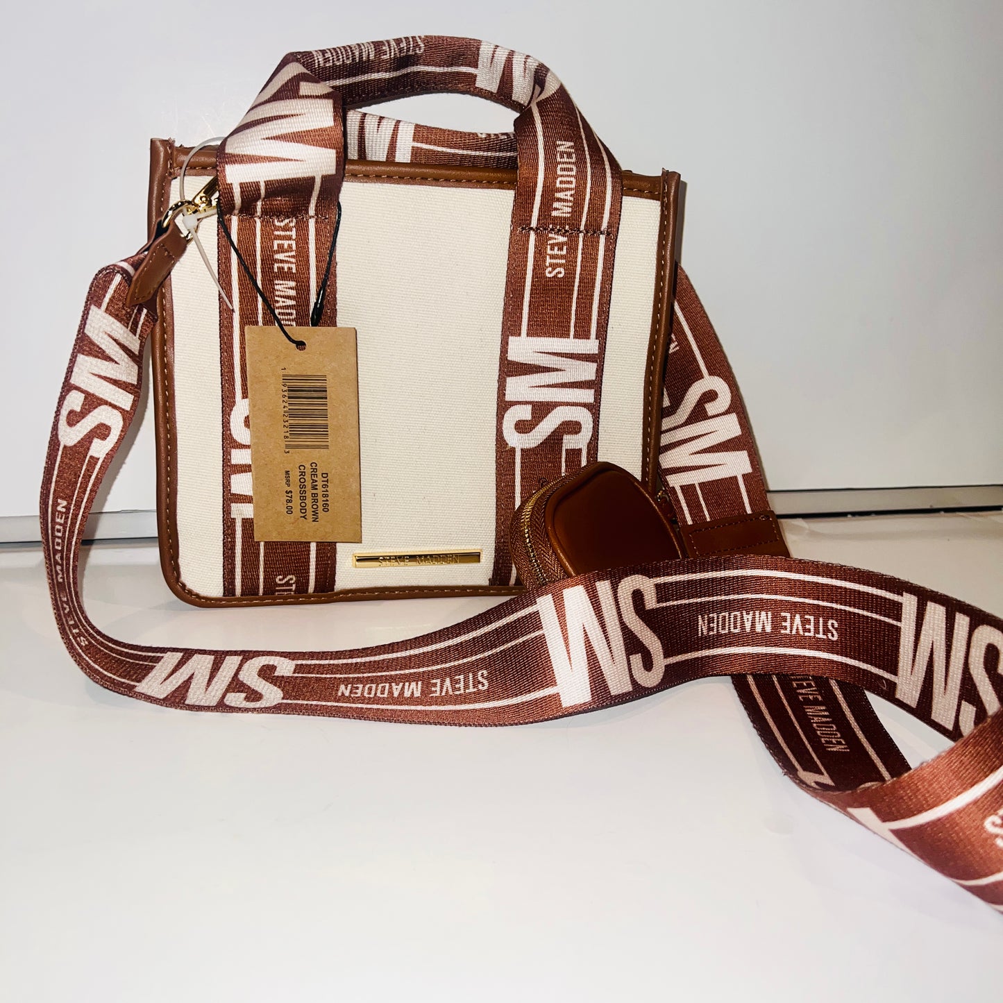 New White Brown Steve Madden Purse Bag Handbag - Cream Brown Crossbody