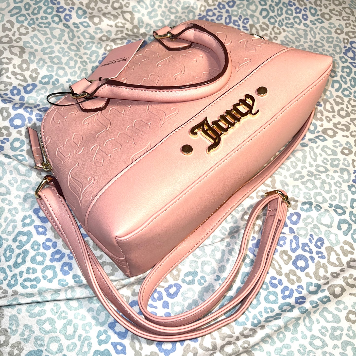 New Pink Juicy Couture Purse Satchel Bag Handbag Deboss Taffy Cool Collar Dome MSRP $89