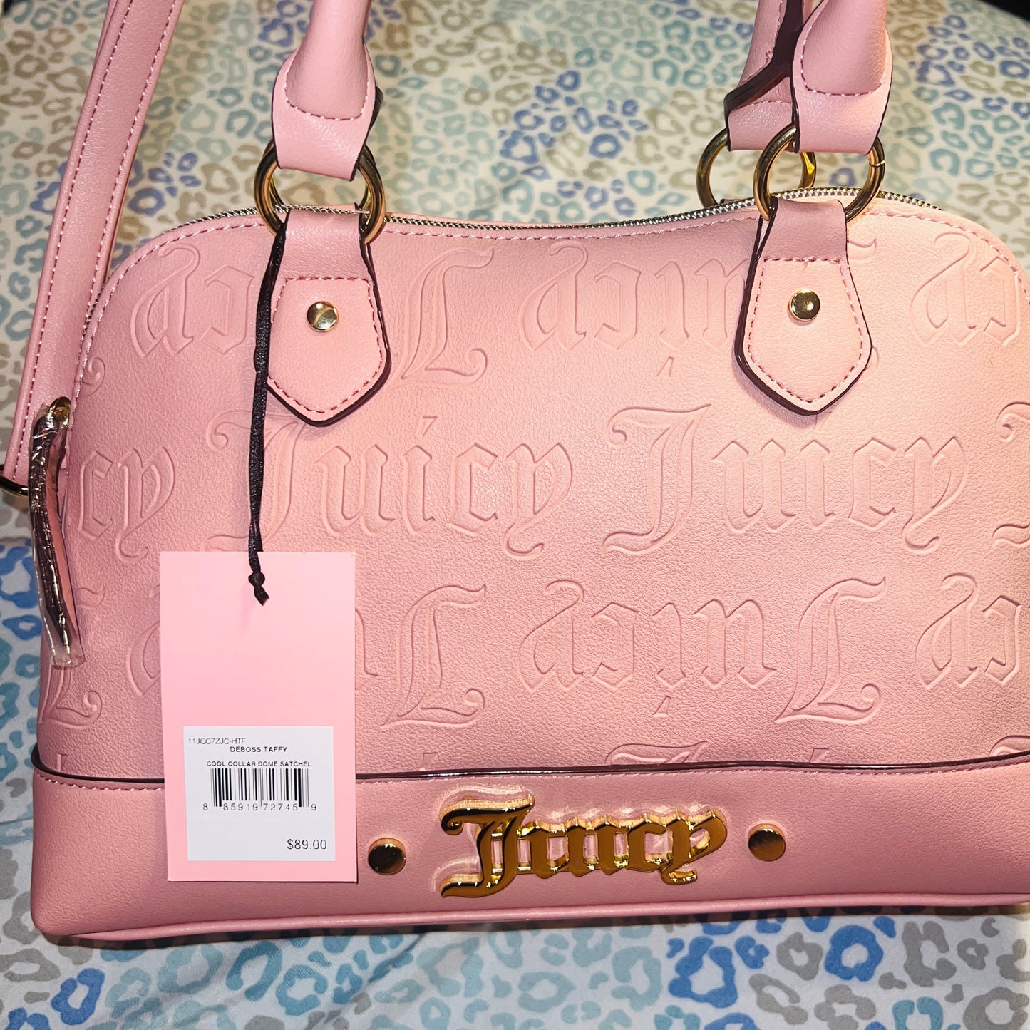 New Pink Juicy Couture Purse Satchel Bag Handbag Deboss Taffy Cool Collar Dome MSRP $89