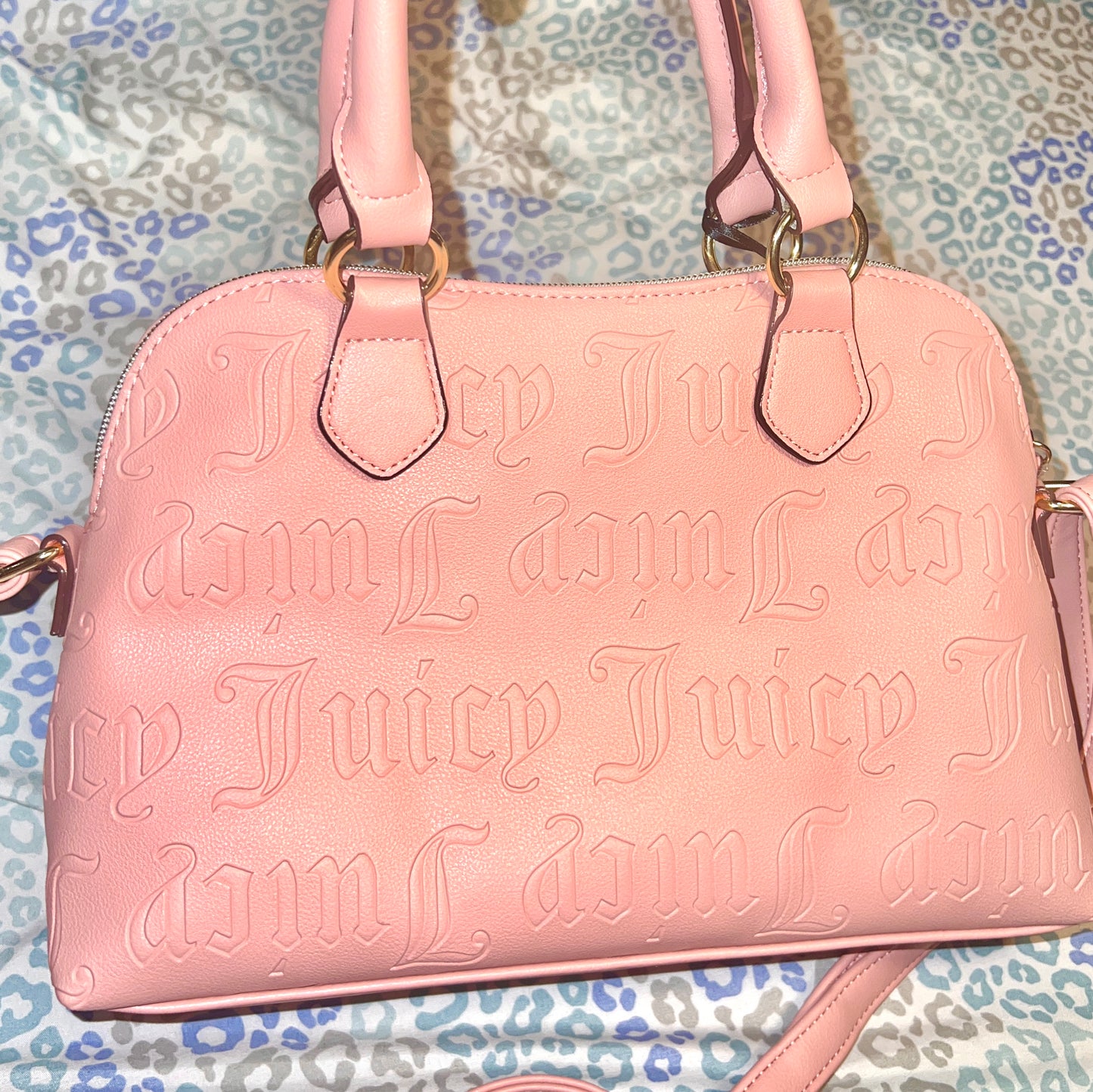 New Pink Juicy Couture Purse Satchel Bag Handbag Deboss Taffy Cool Collar Dome MSRP $89