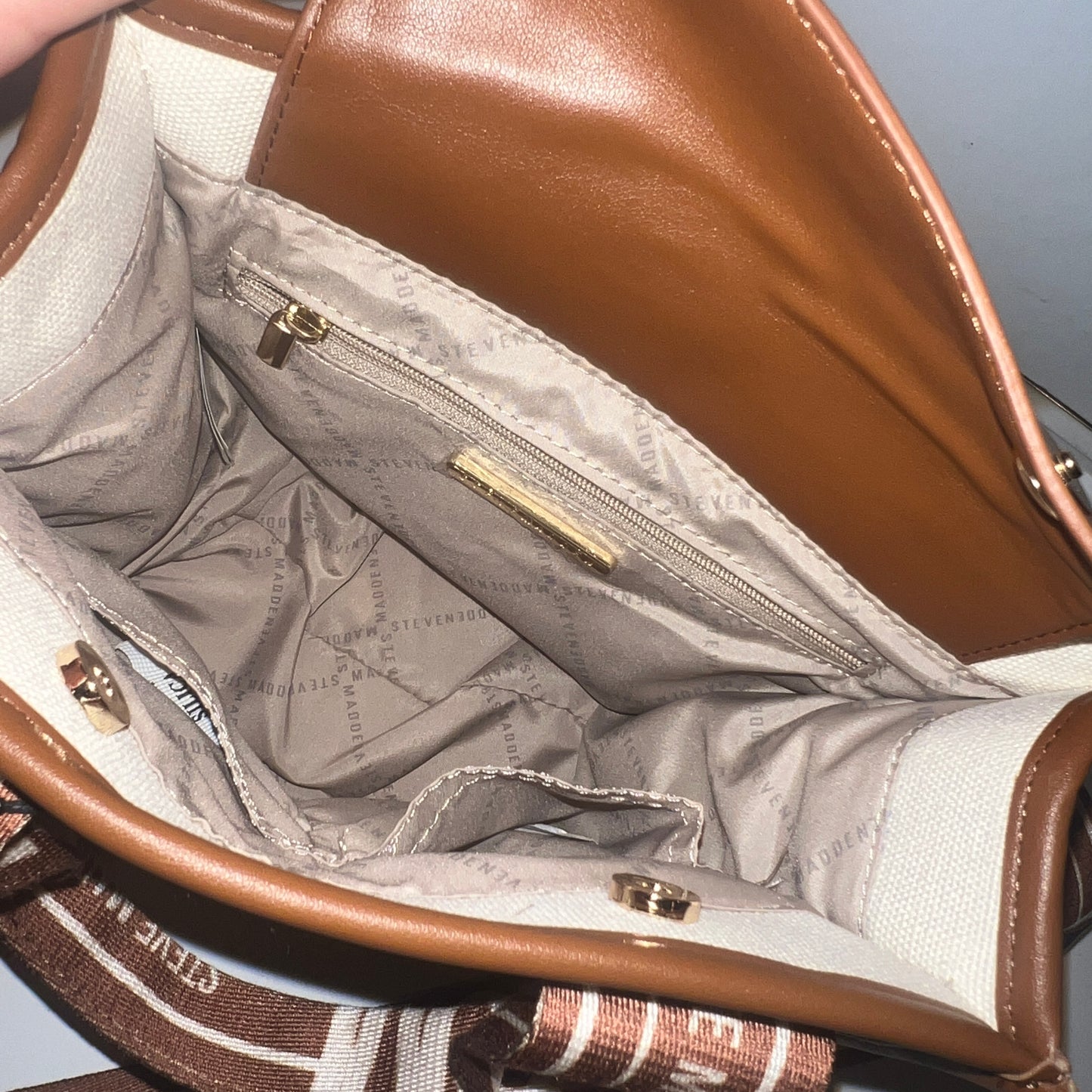 New White Brown Steve Madden Purse Bag Handbag - Cream Brown Crossbody