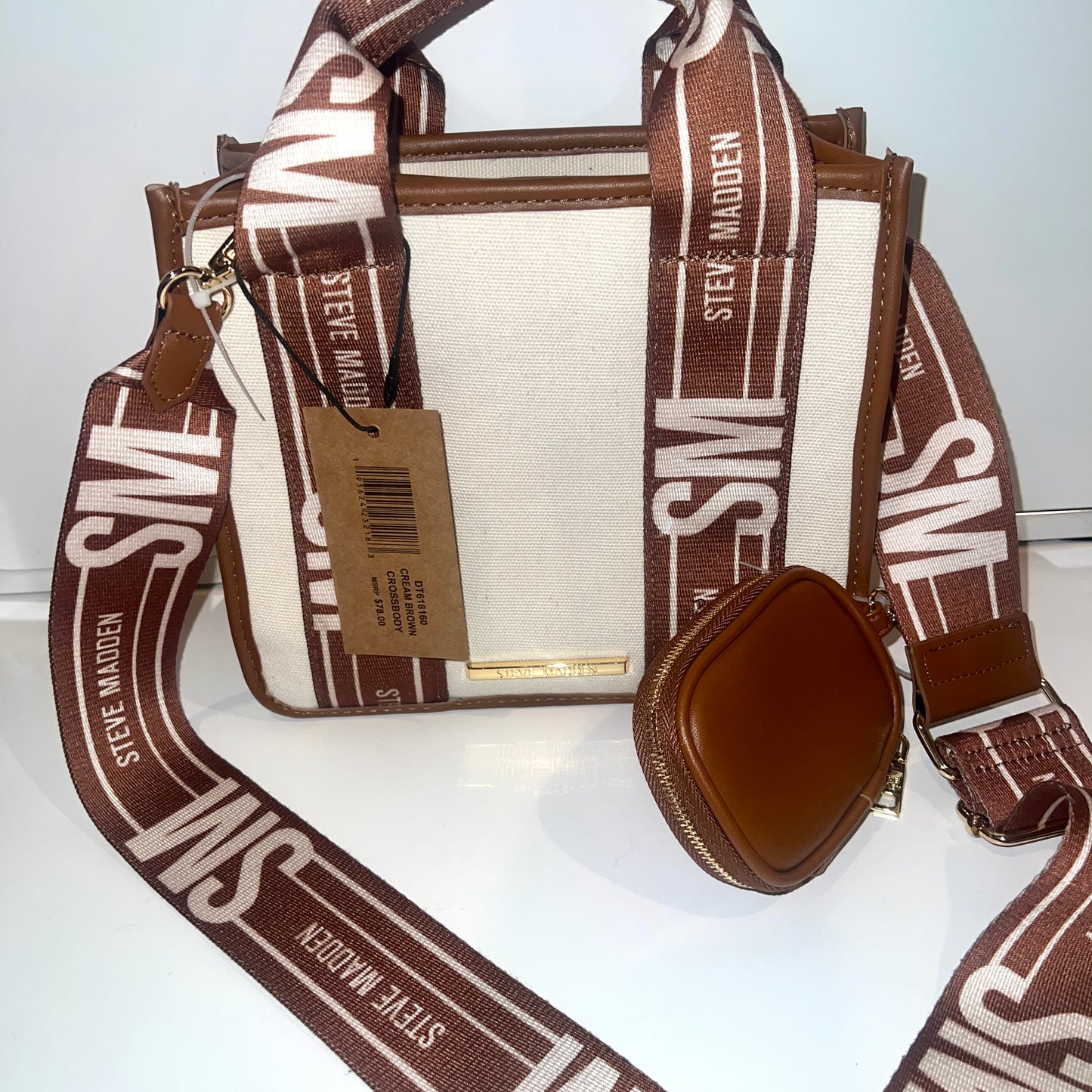 New White Brown Steve Madden Purse Bag Handbag - Cream Brown Crossbody