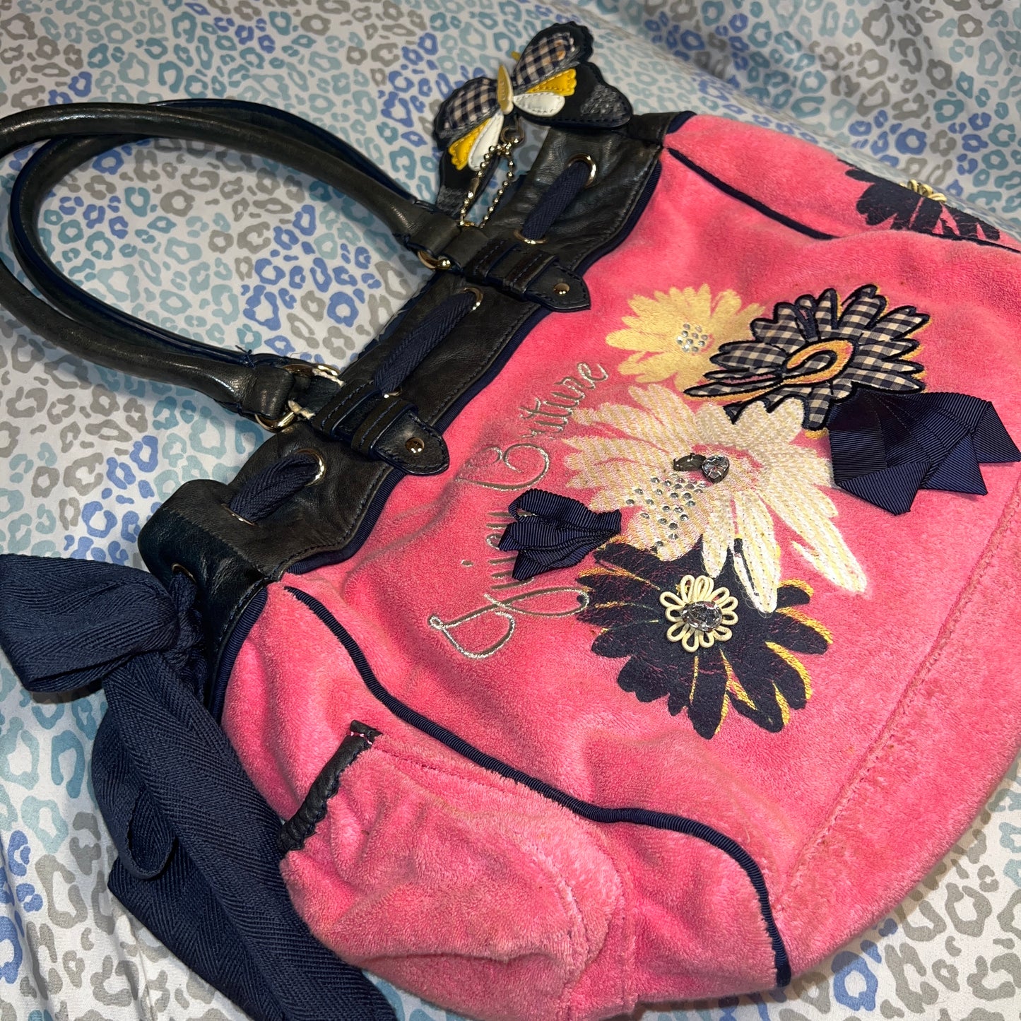 Vintage Pink Juicy Couture Tote Bag Purse Handbag Daydreamer Terry Cloth Floral