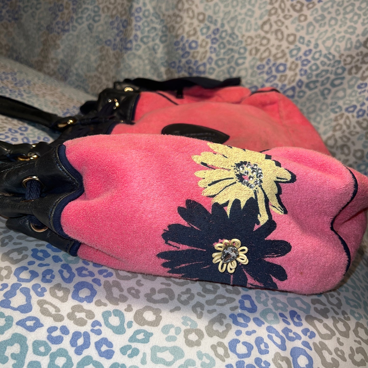Vintage Pink Juicy Couture Tote Bag Purse Handbag Daydreamer Terry Cloth Floral