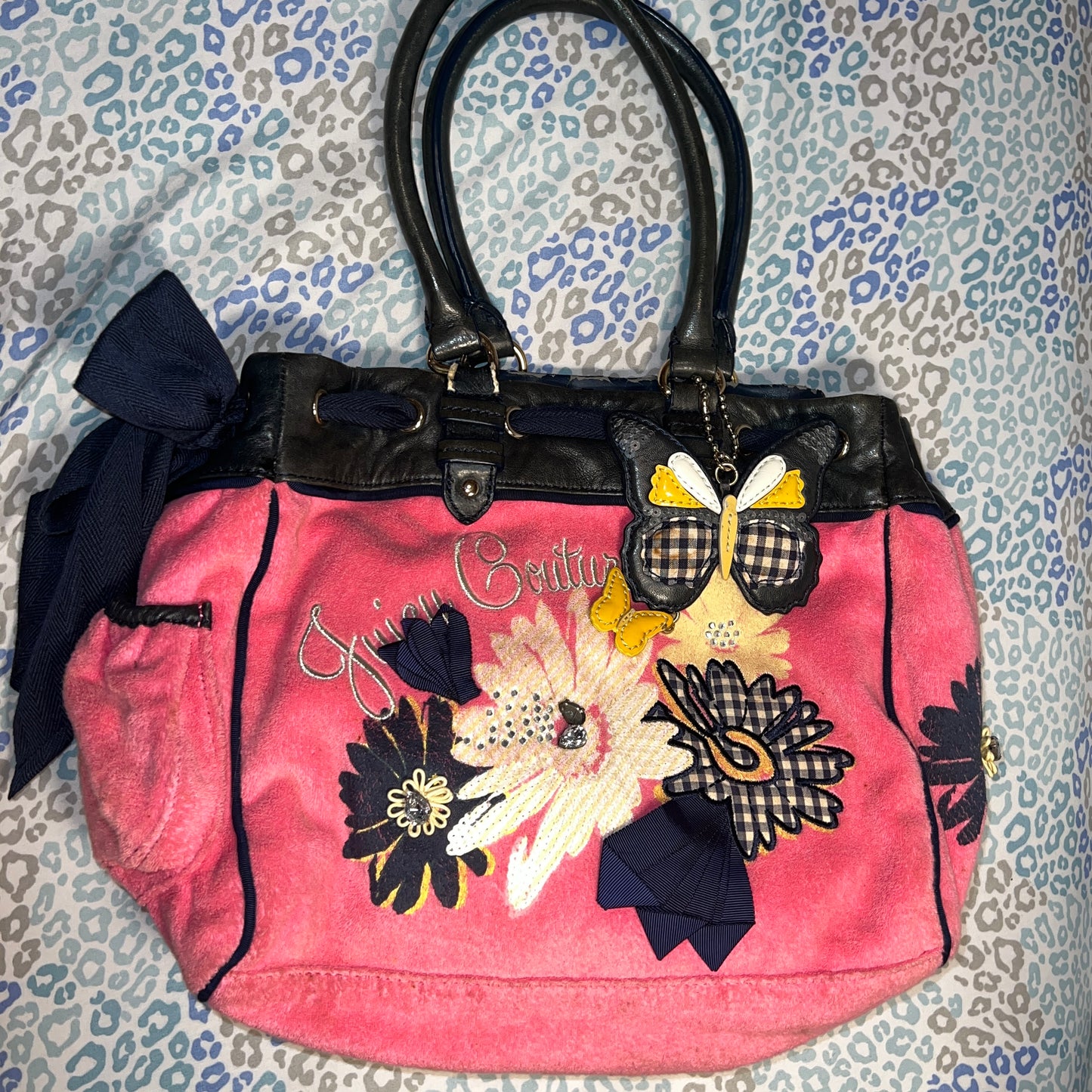 Vintage Pink Juicy Couture Tote Bag Purse Handbag Daydreamer Terry Cloth Floral