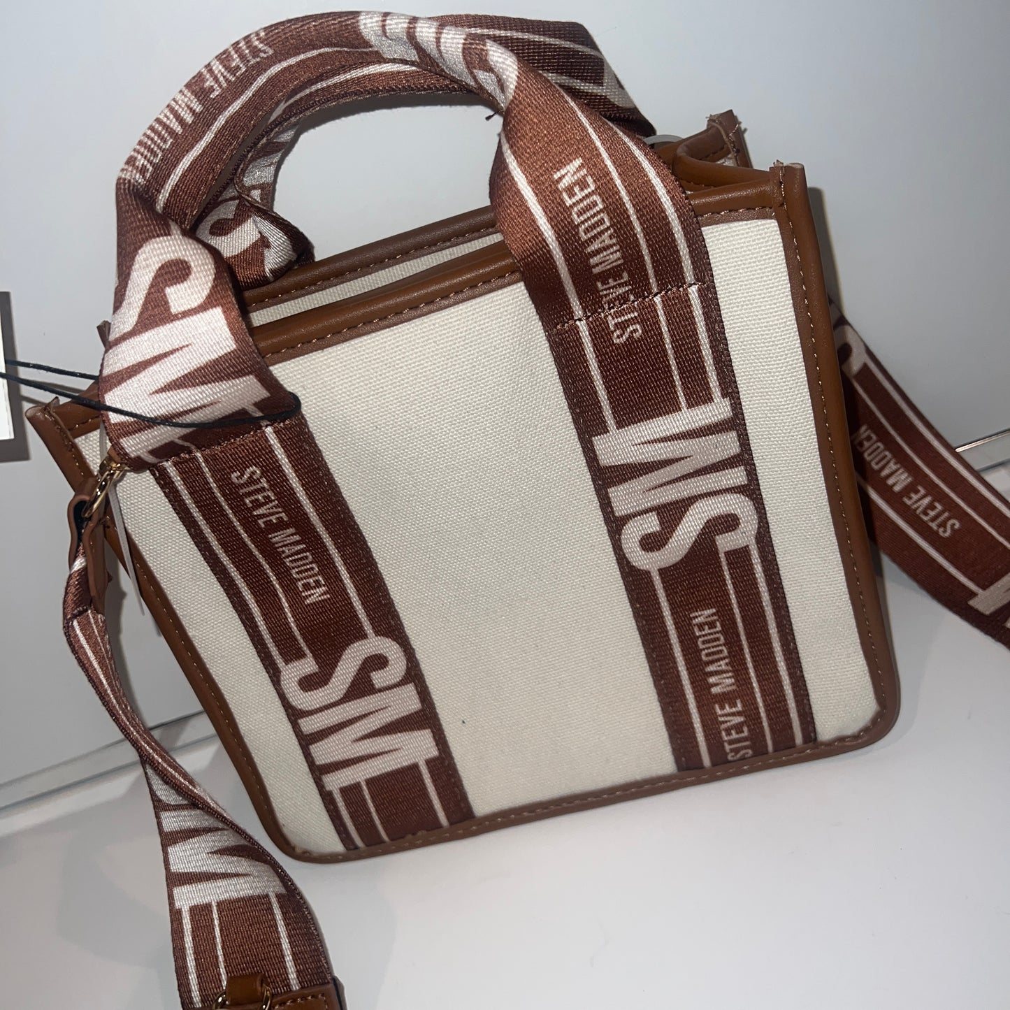 New White Brown Steve Madden Purse Bag Handbag - Cream Brown Crossbody