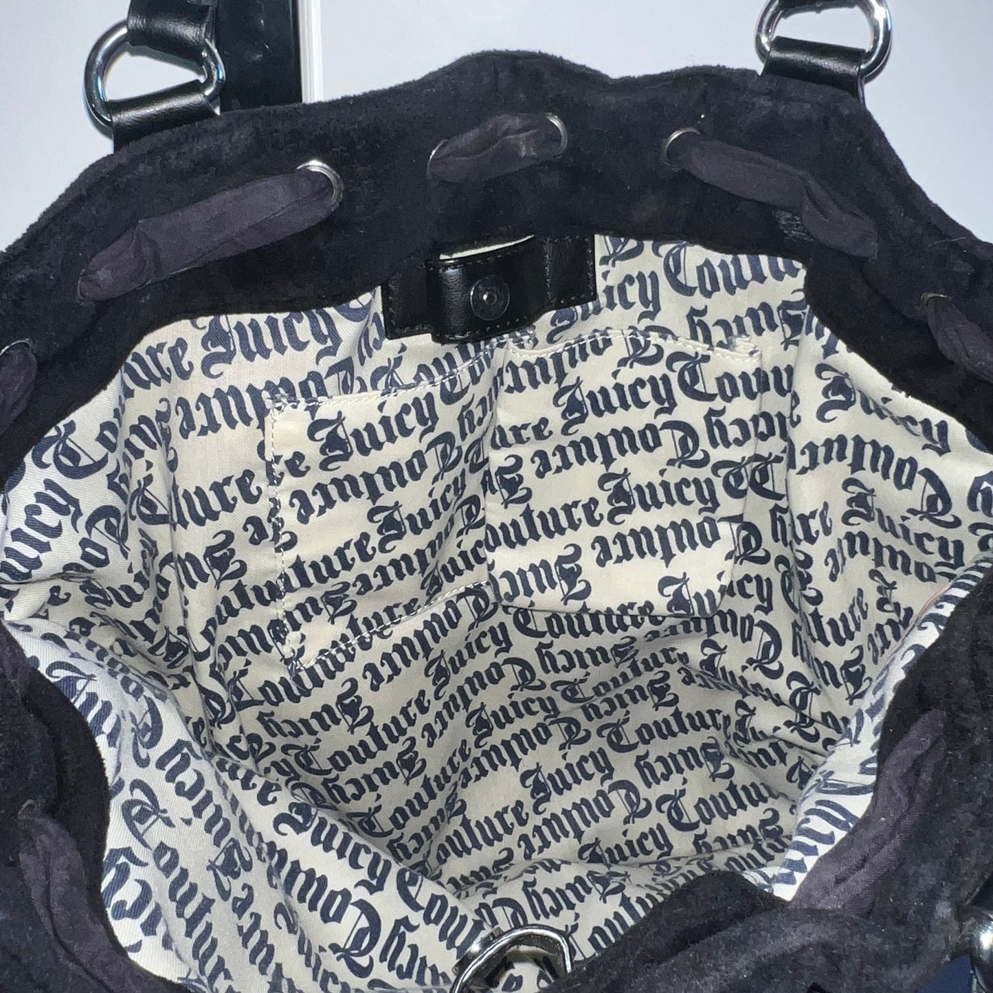 Vintage Black Juicy Couture Purse Satchel Bag Floral Flowers Y2K Velour